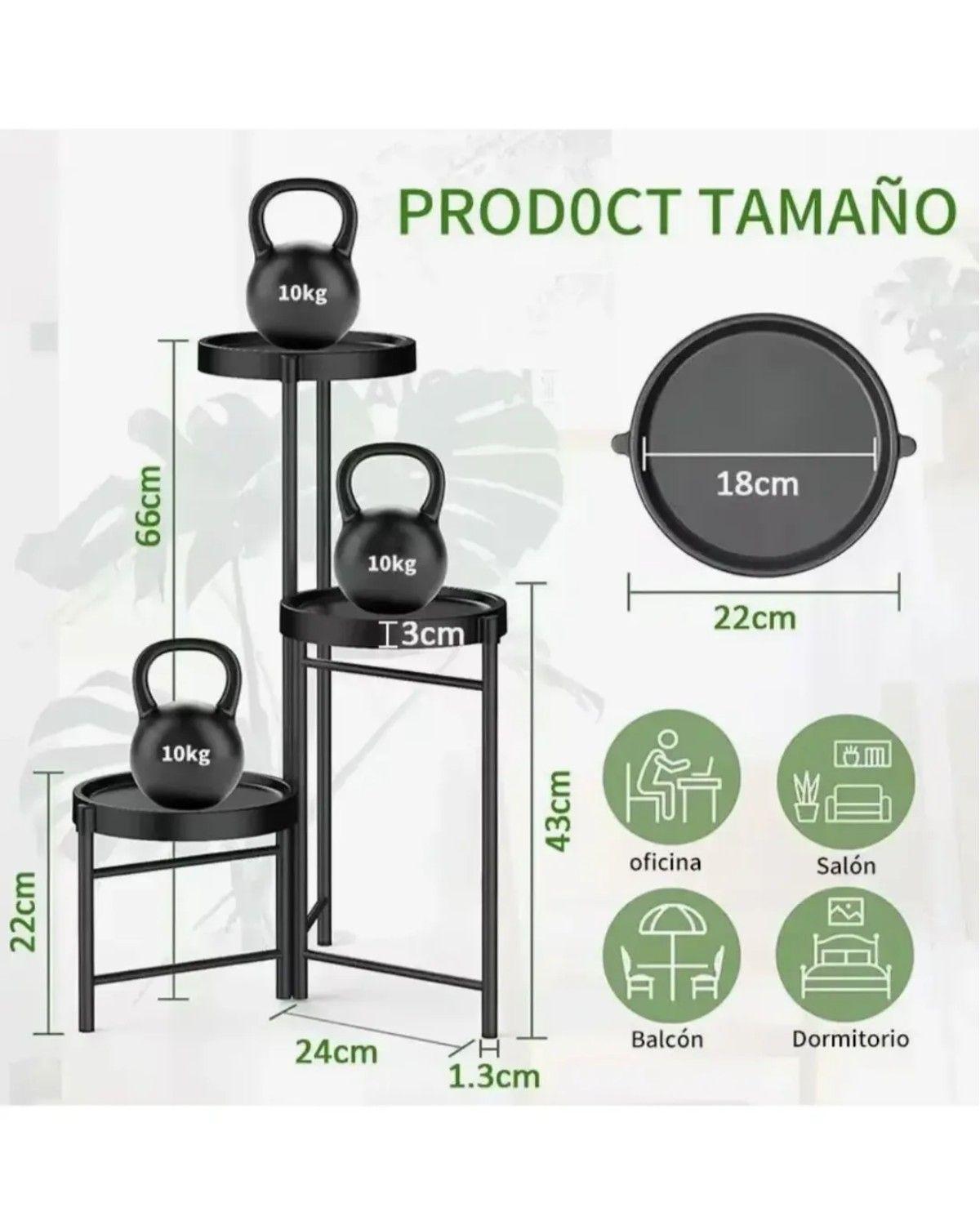 Set Organizador 3 Pedestal Porta Macetero Desmontable Negro-3