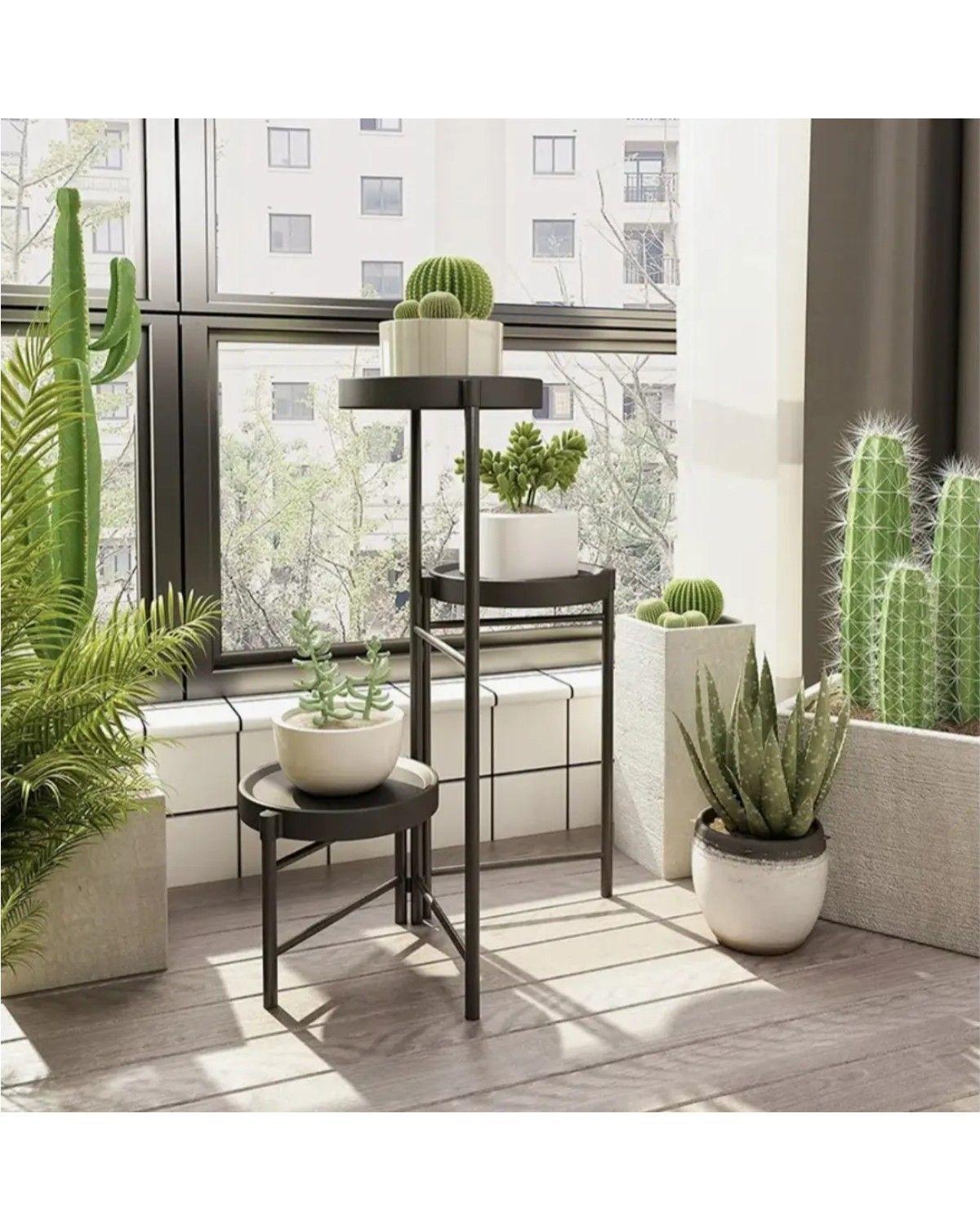 Set Organizador 3 Pedestal Porta Macetero Desmontable Negro-4