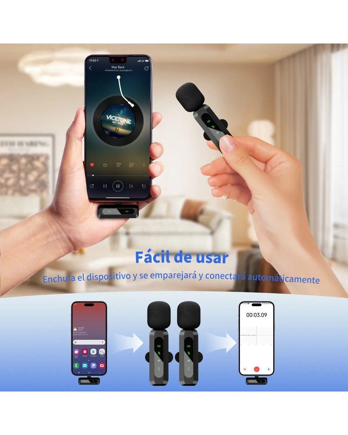 Micrófono Lavalier Inalámbrico Para iPhone iPad Y Android Color Negro-3