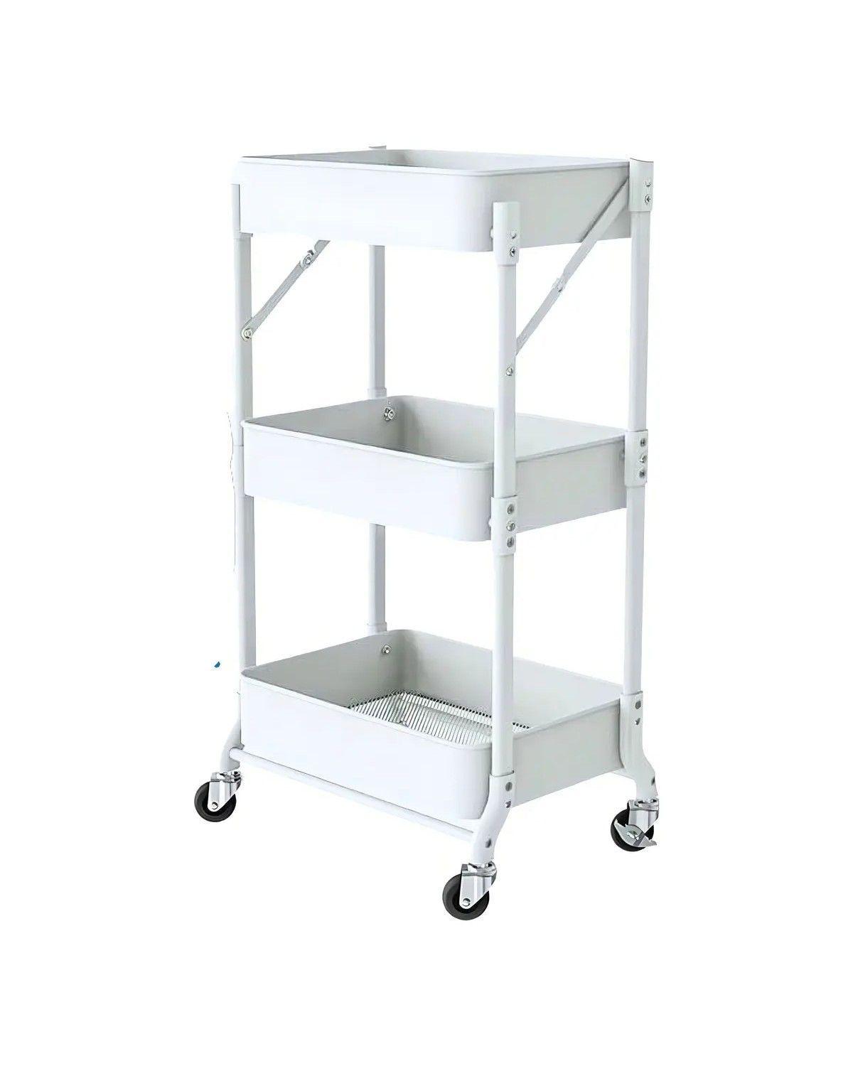 Organizador Carro Plegable Multiuso De 3 Niveles Con Ruedas Color Blanco-2