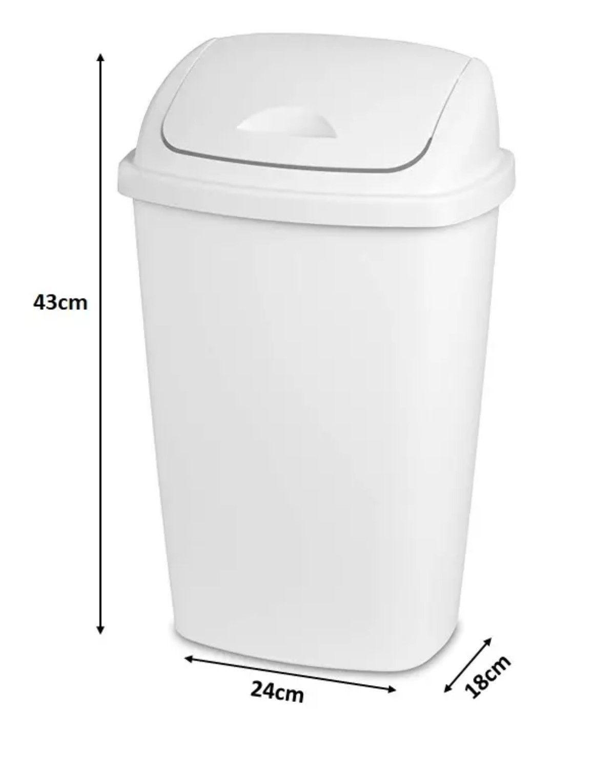 Basurero Papelero Plástico Baño 15 Litros Tapa Vaivén Blanco-1