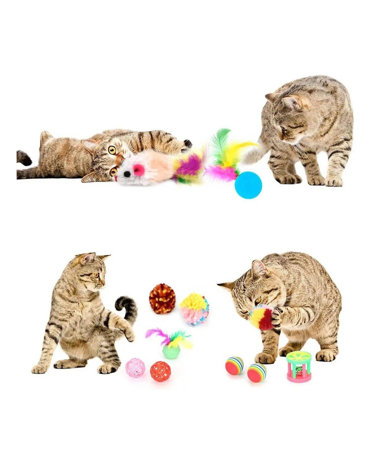 Juego 22pk Túnel De Gato Plegable Juguete Mascota Pluma Bola Color T-shaped Tunnel-2