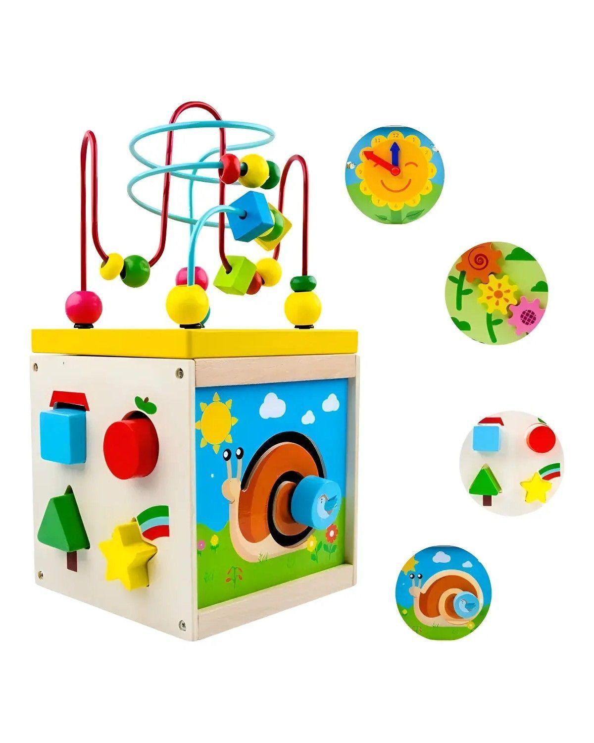 Cubo Didáctico Madera 7 Piezas Bebés 0-24 Meses Educativo-0