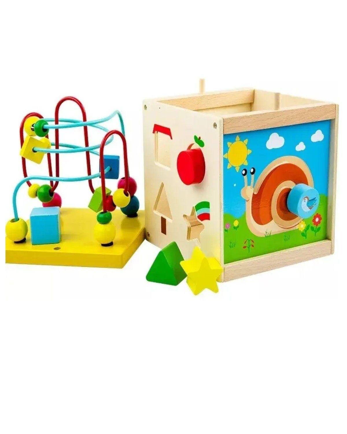 Cubo Didáctico Madera 7 Piezas Bebés 0-24 Meses Educativo-1