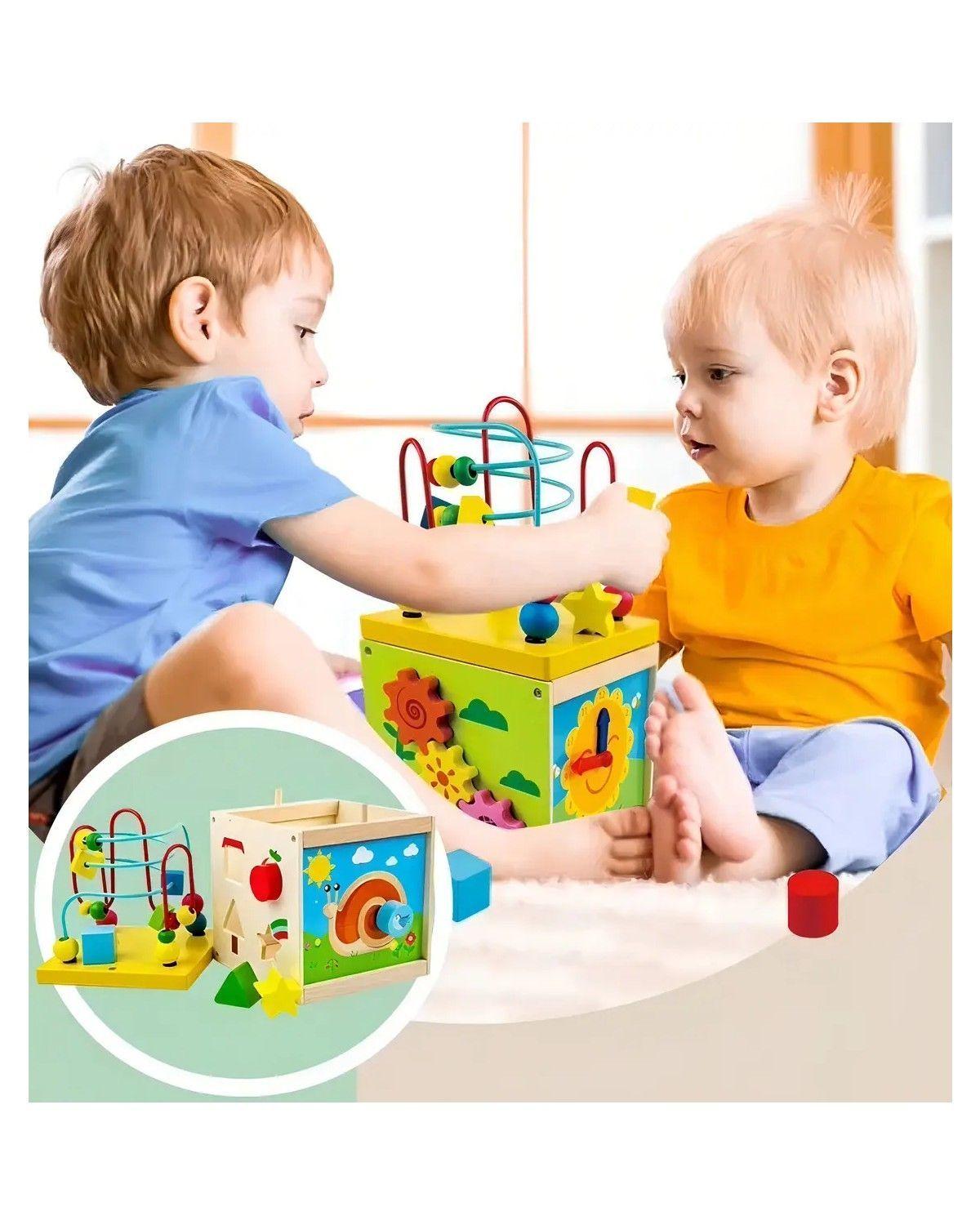 Cubo Didáctico Madera 7 Piezas Bebés 0-24 Meses Educativo-2