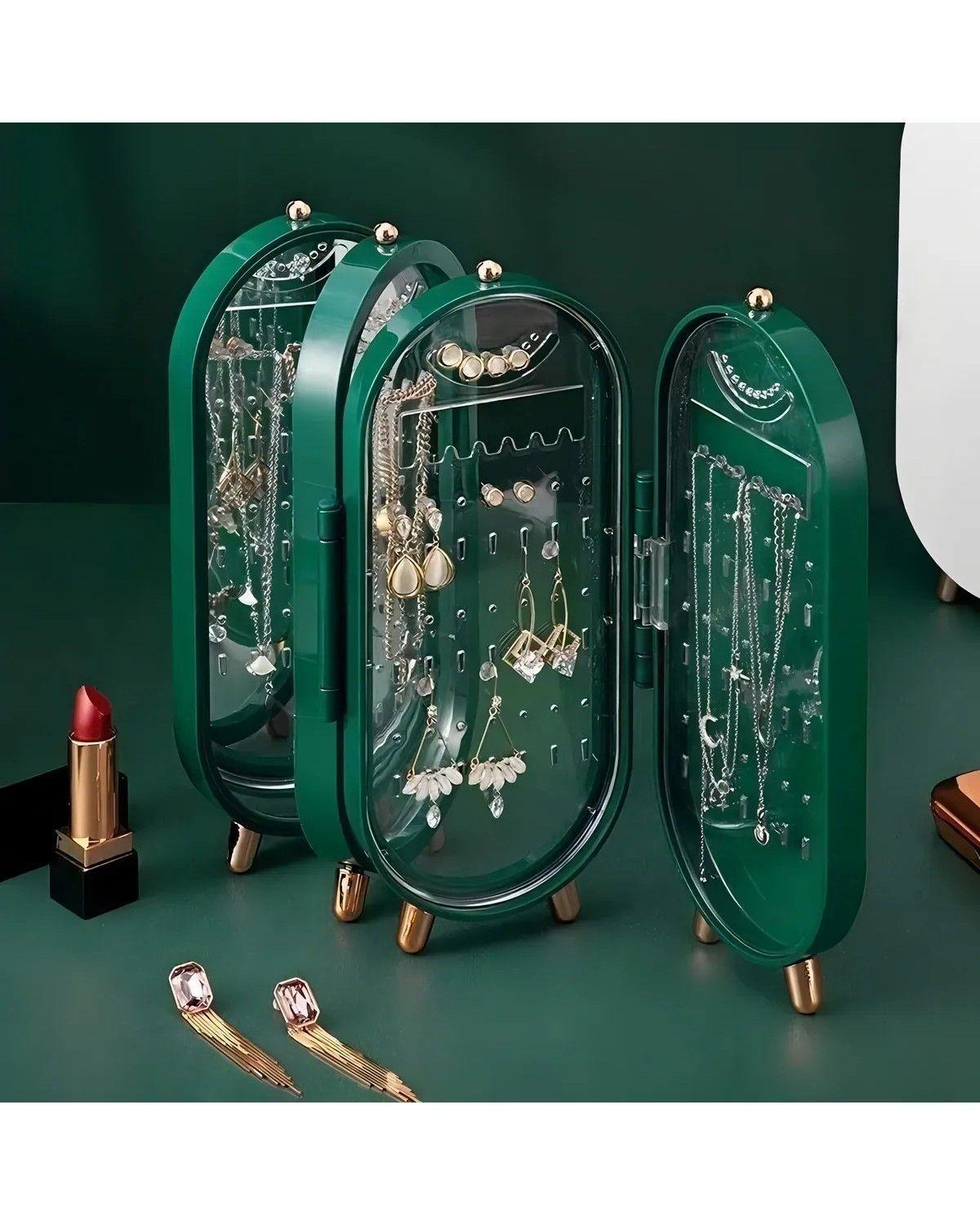 Organizador De Joyas Joyero Aros Anillos Decoracion Portatil Color Verde-2