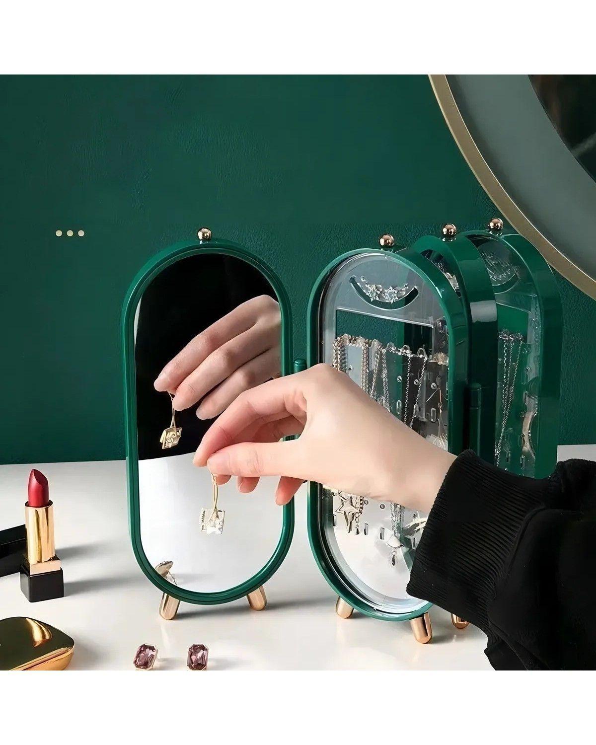 Organizador De Joyas Joyero Aros Anillos Decoracion Portatil Color Verde-3