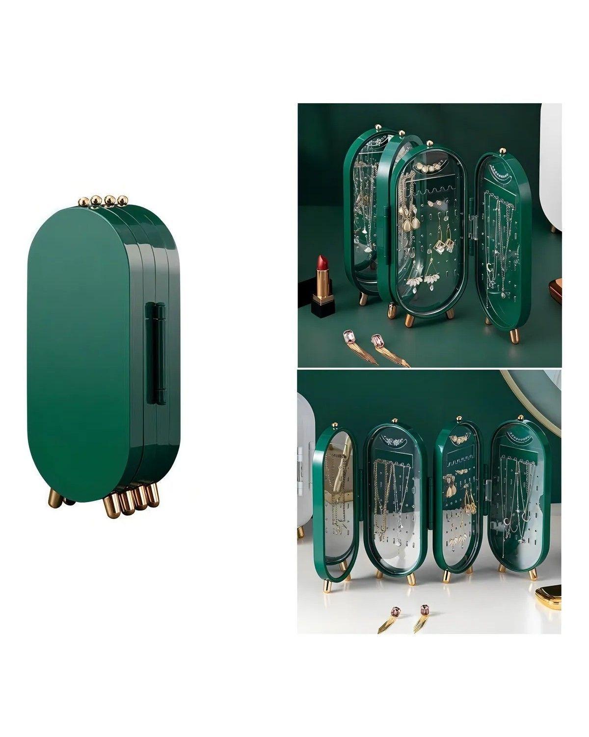 Organizador De Joyas Joyero Aros Anillos Decoracion Portatil Color Verde-4