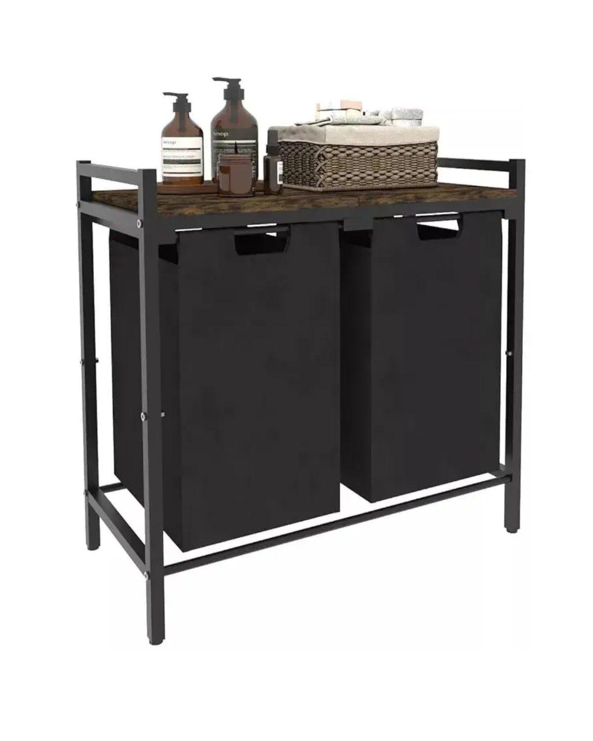 Cesto Para Ropa Sucia Extraíble Con 2 Compartimentos 95l Negro Rectangular-0