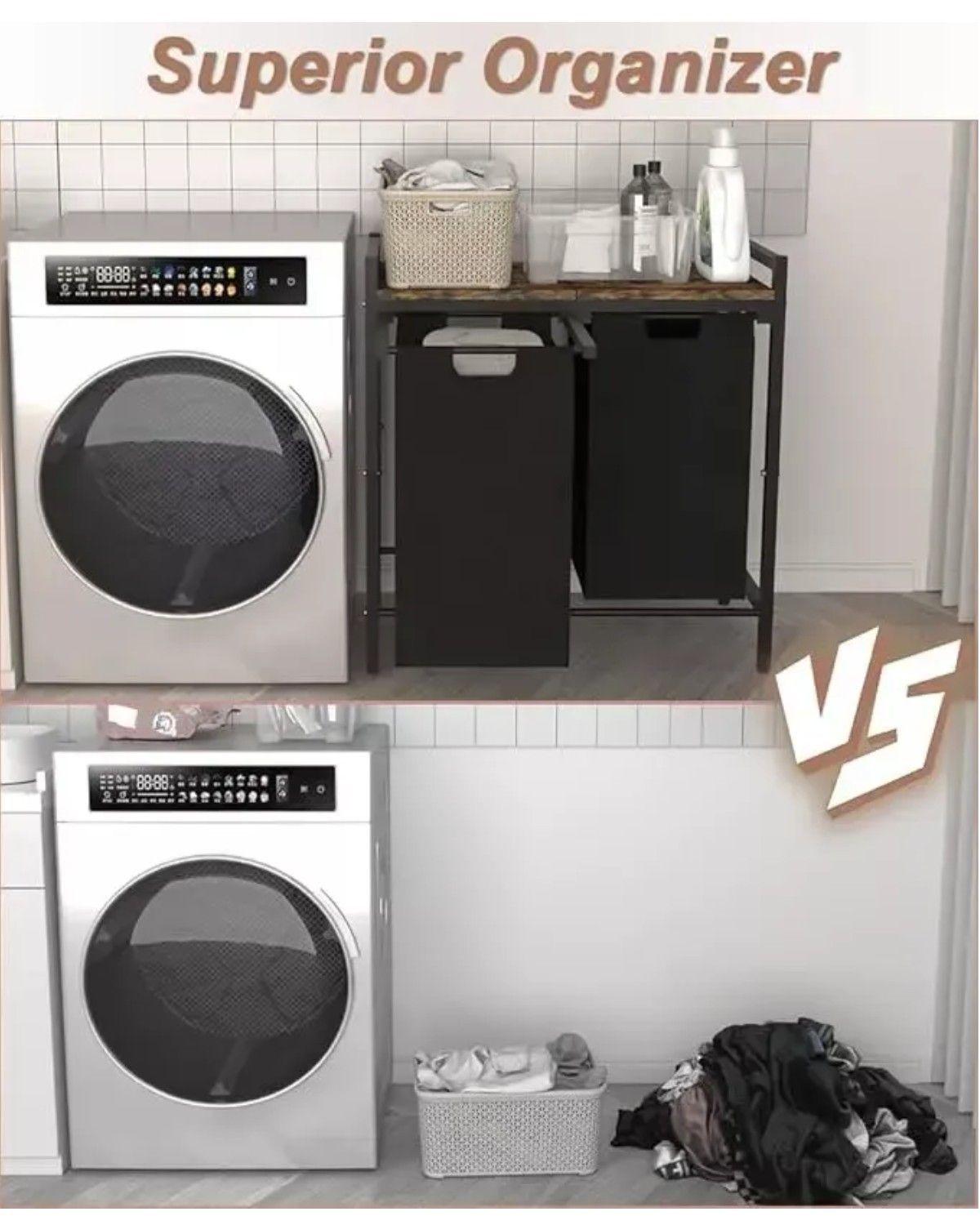 Cesto Para Ropa Sucia Extraíble Con 2 Compartimentos 95l Negro Rectangular-2