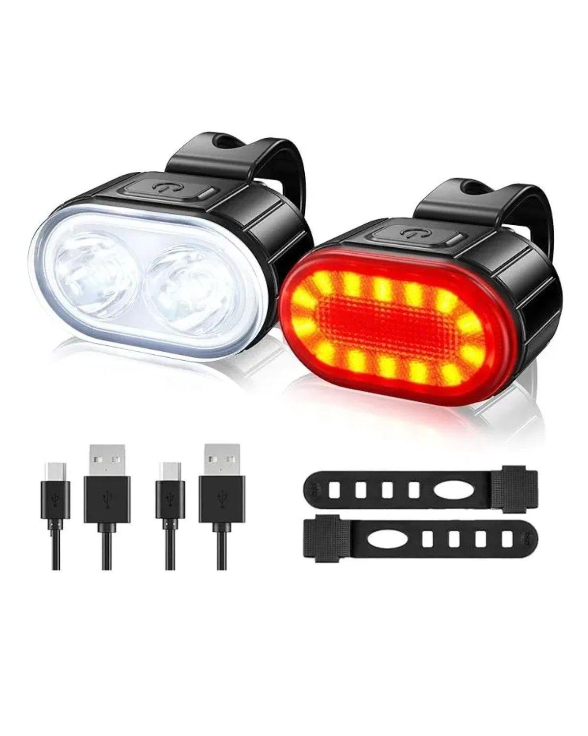 Kit Luz Bicicleta Recargable Juego Luces Led Impermeable-0