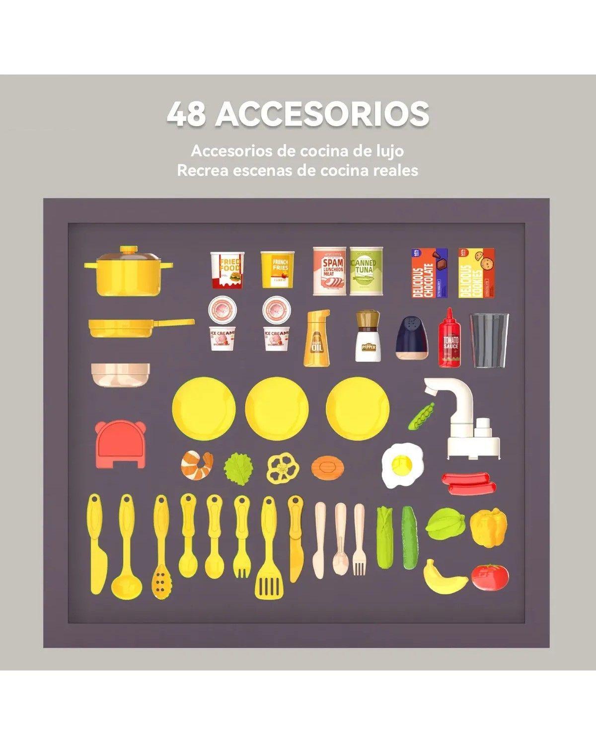 Cocina Juguete Grande 50pcs Niños Spray 78cm Verde-4