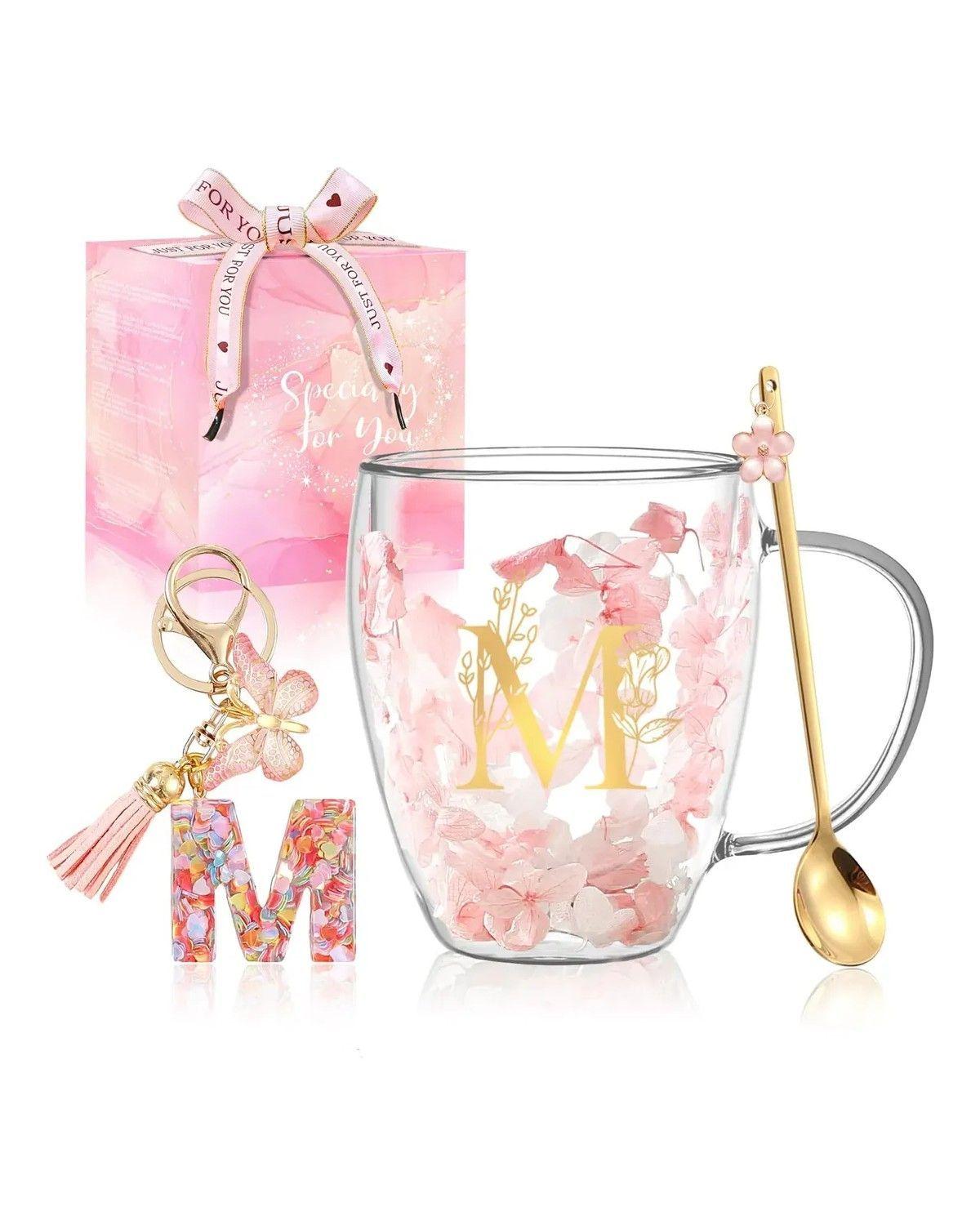 Taza De Cristal Flor Para Cafe Te, Regalos Para Mujer Cumple-0