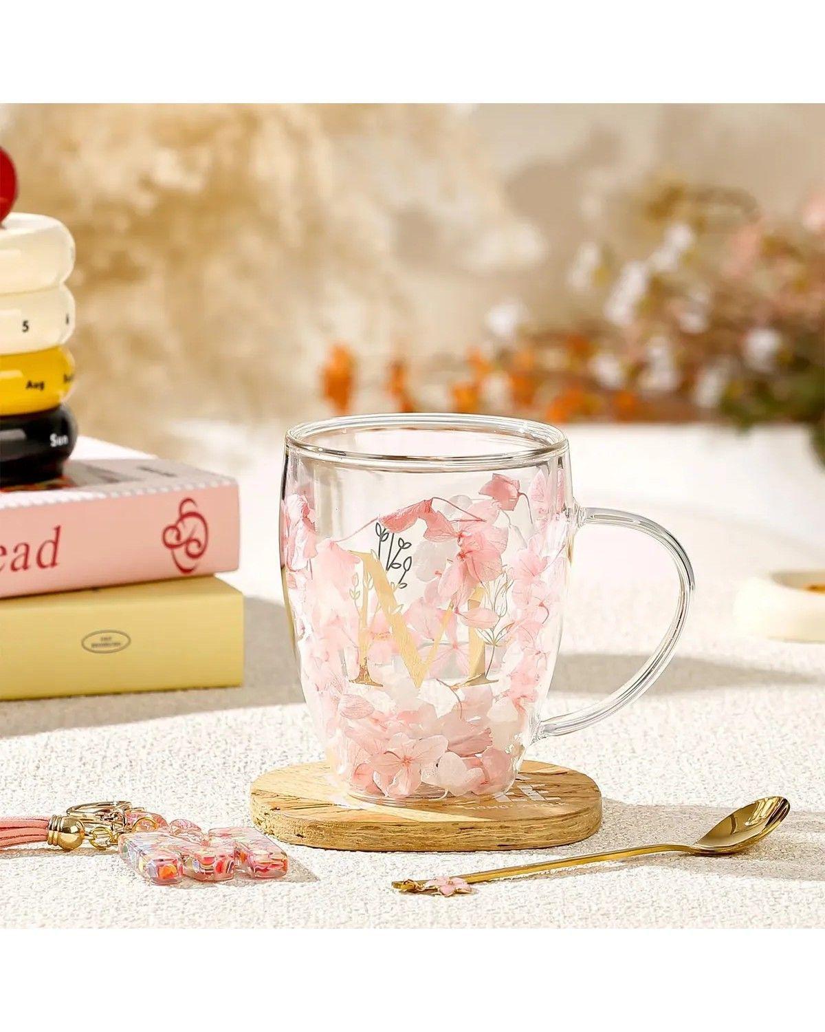 Taza De Cristal Flor Para Cafe Te, Regalos Para Mujer Cumple-3