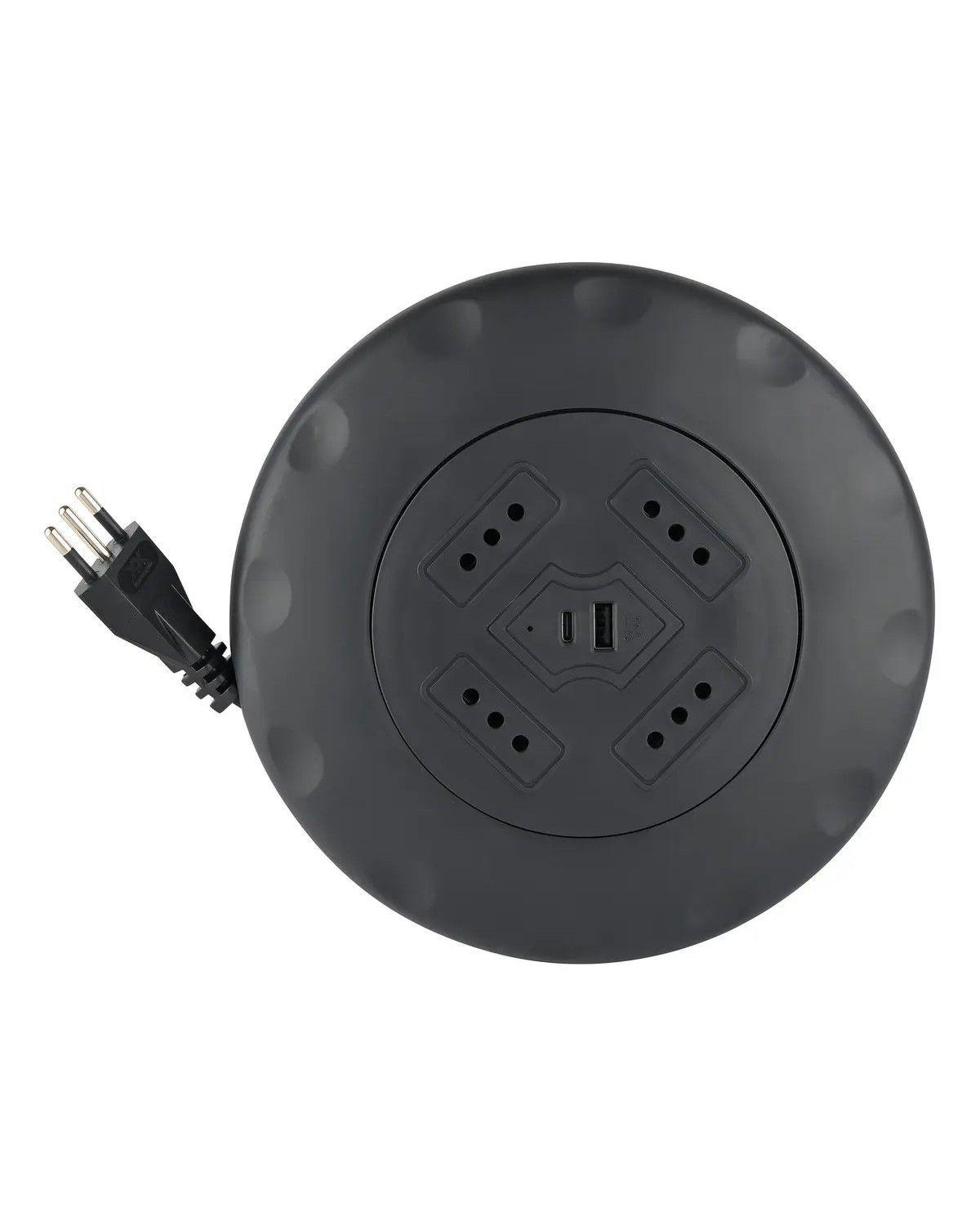 Alargador Retráctil 4 Tomas 5M 2 USB C Negro -0