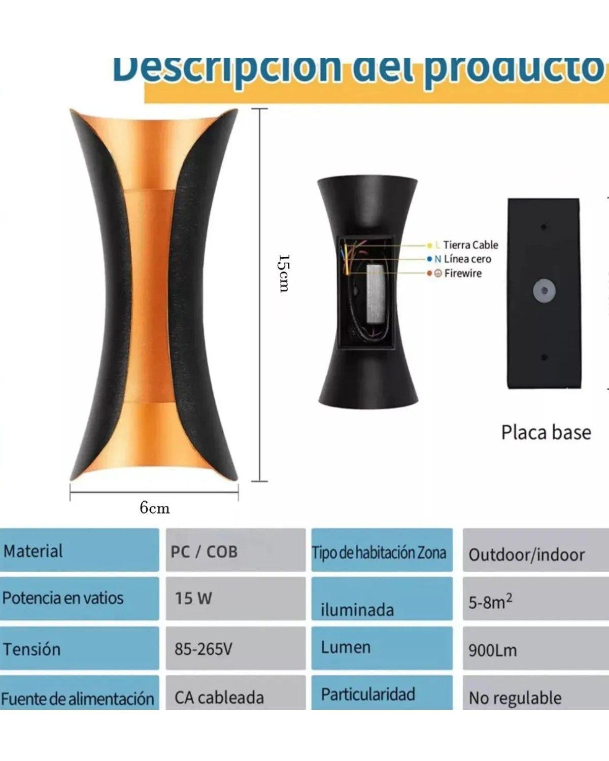 Aplique de Pared Moderno LED Impermeable para Exteriores, Estructura Negra Elegante, Luz Cálida para-2