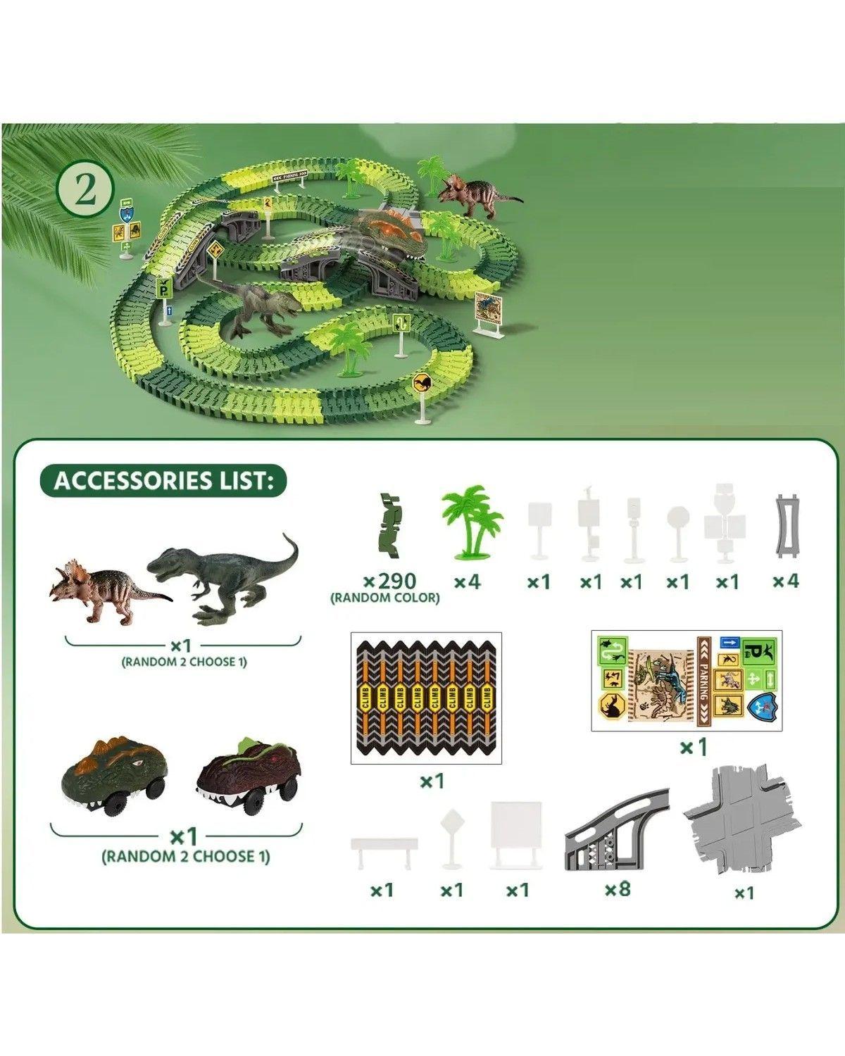 340pcs Pista Carreras, Juguetes Niños Con Coche De Dinosaurio-3