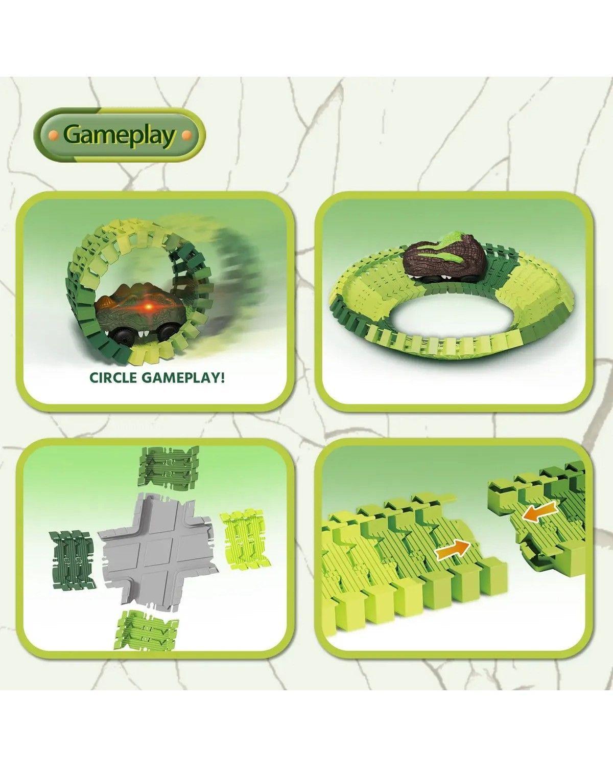 340pcs Pista Carreras, Juguetes Niños Con Coche De Dinosaurio-4