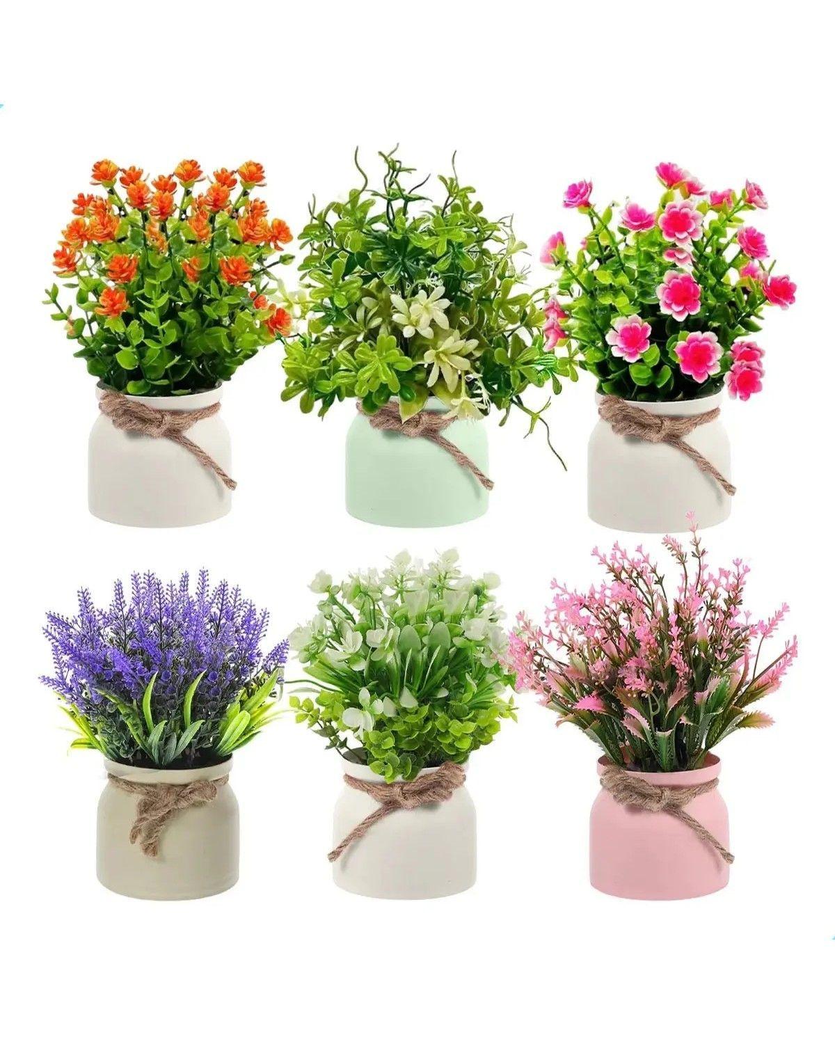 Plantas Artificiales Flor Bonsai En Macetas Decoración 6pcs-0