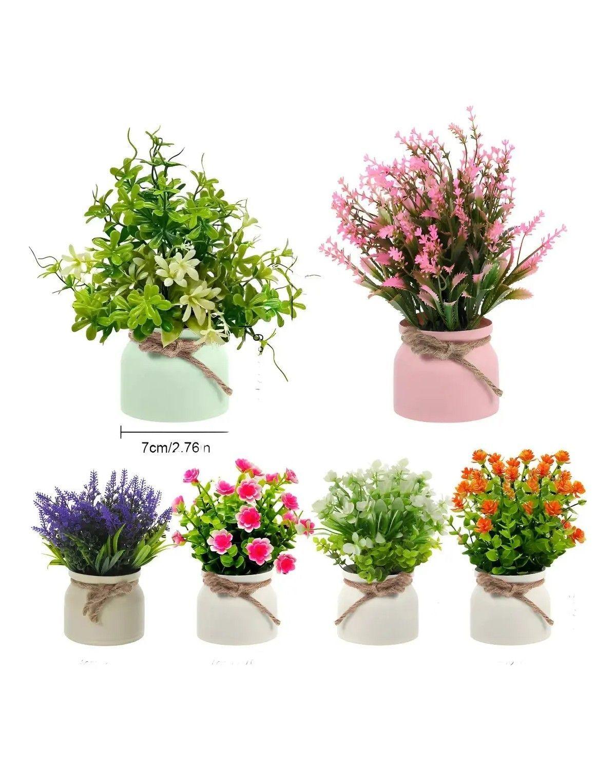 Plantas Artificiales Flor Bonsai En Macetas Decoración 6pcs-1