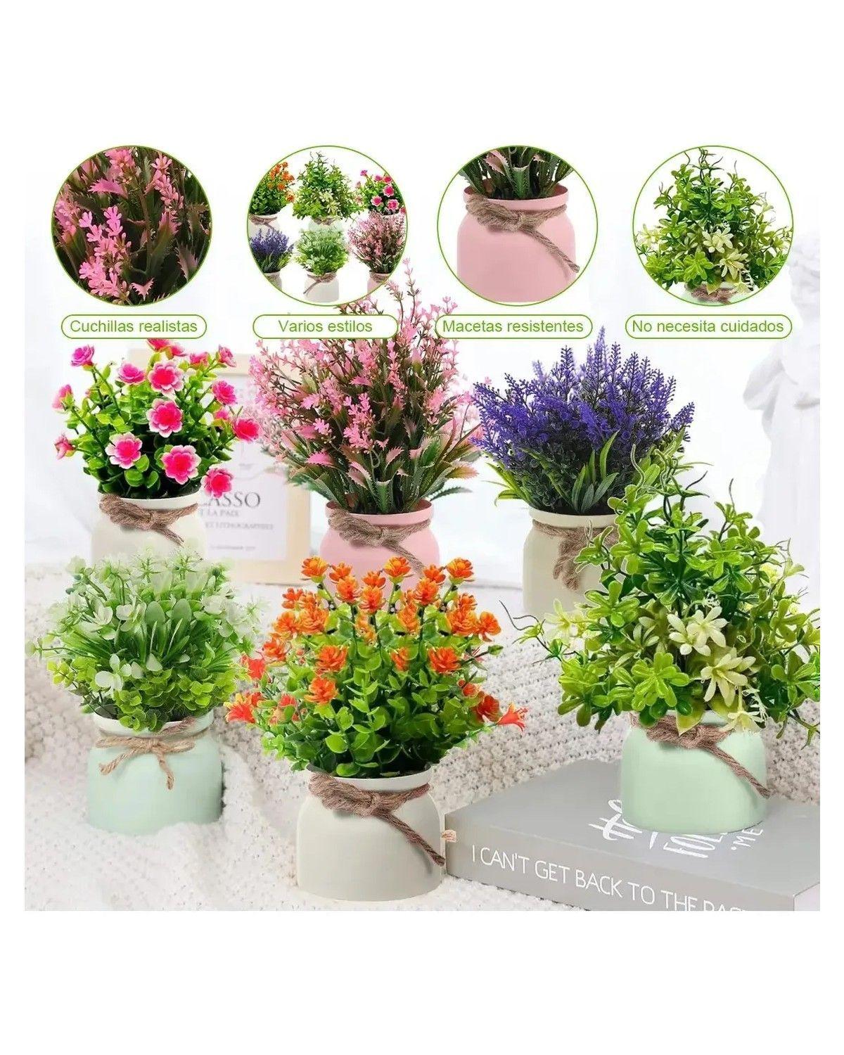 Plantas Artificiales Flor Bonsai En Macetas Decoración 6pcs-3