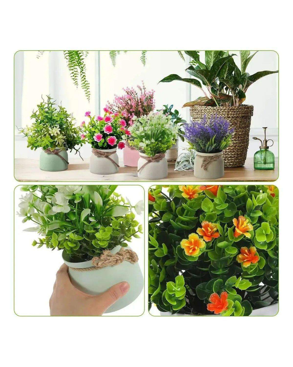 Plantas Artificiales Flor Bonsai En Macetas Decoración 6pcs-4