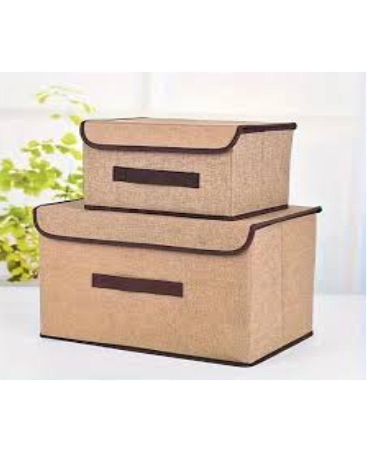 4 Unidades Cajas Organizadoras De Tela Plegables Con Tapas BEIGE-1