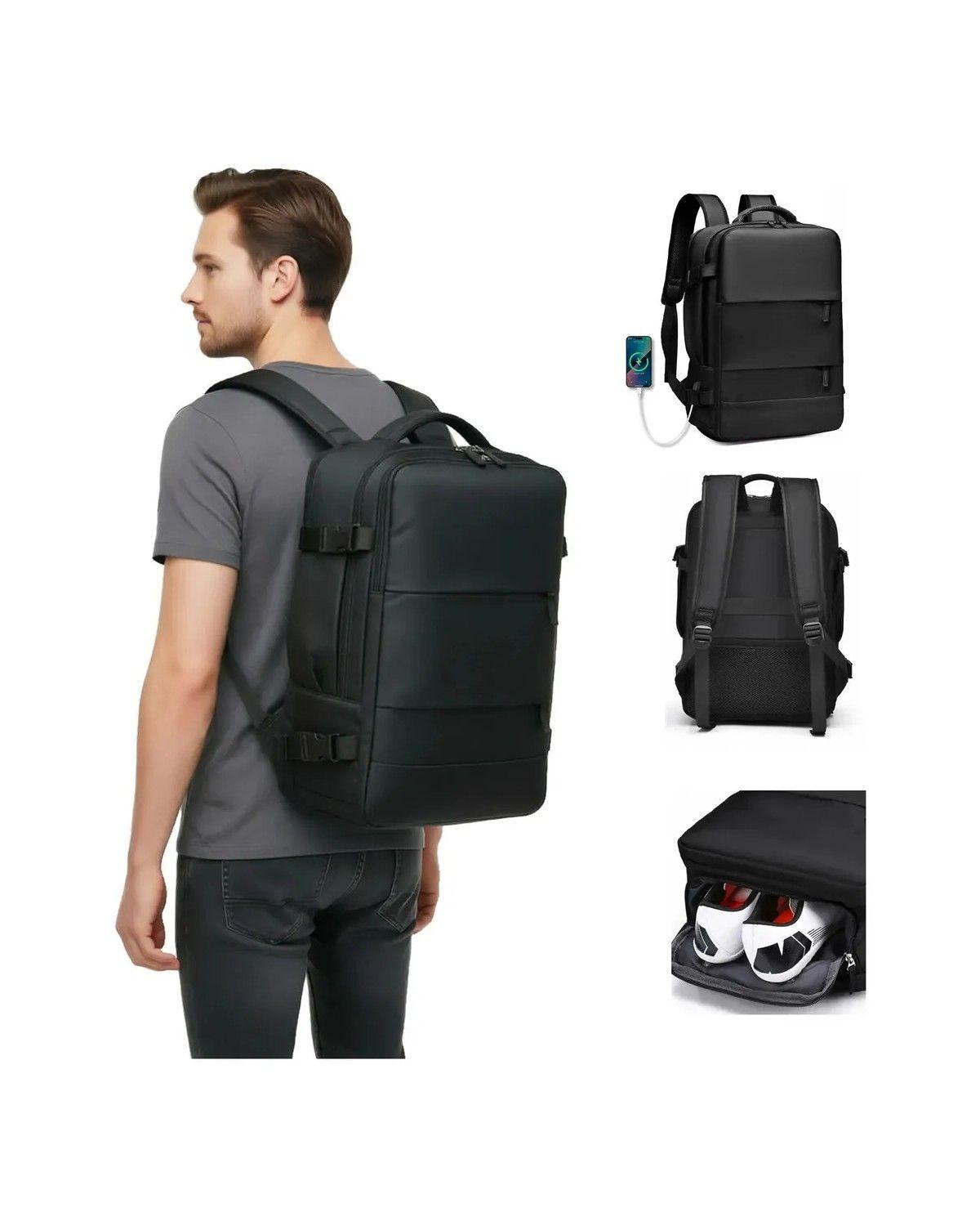 Mochila de Viaje 35 L Impermeable con Puerto USB y Compartimento para Laptop 15.6"-0