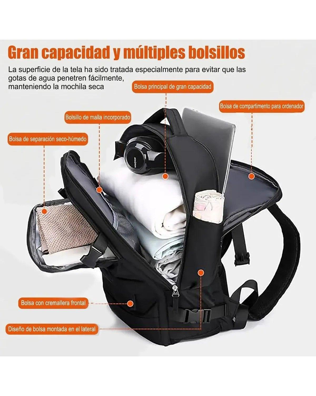 Mochila de Viaje 35 L Impermeable con Puerto USB y Compartimento para Laptop 15.6"-1