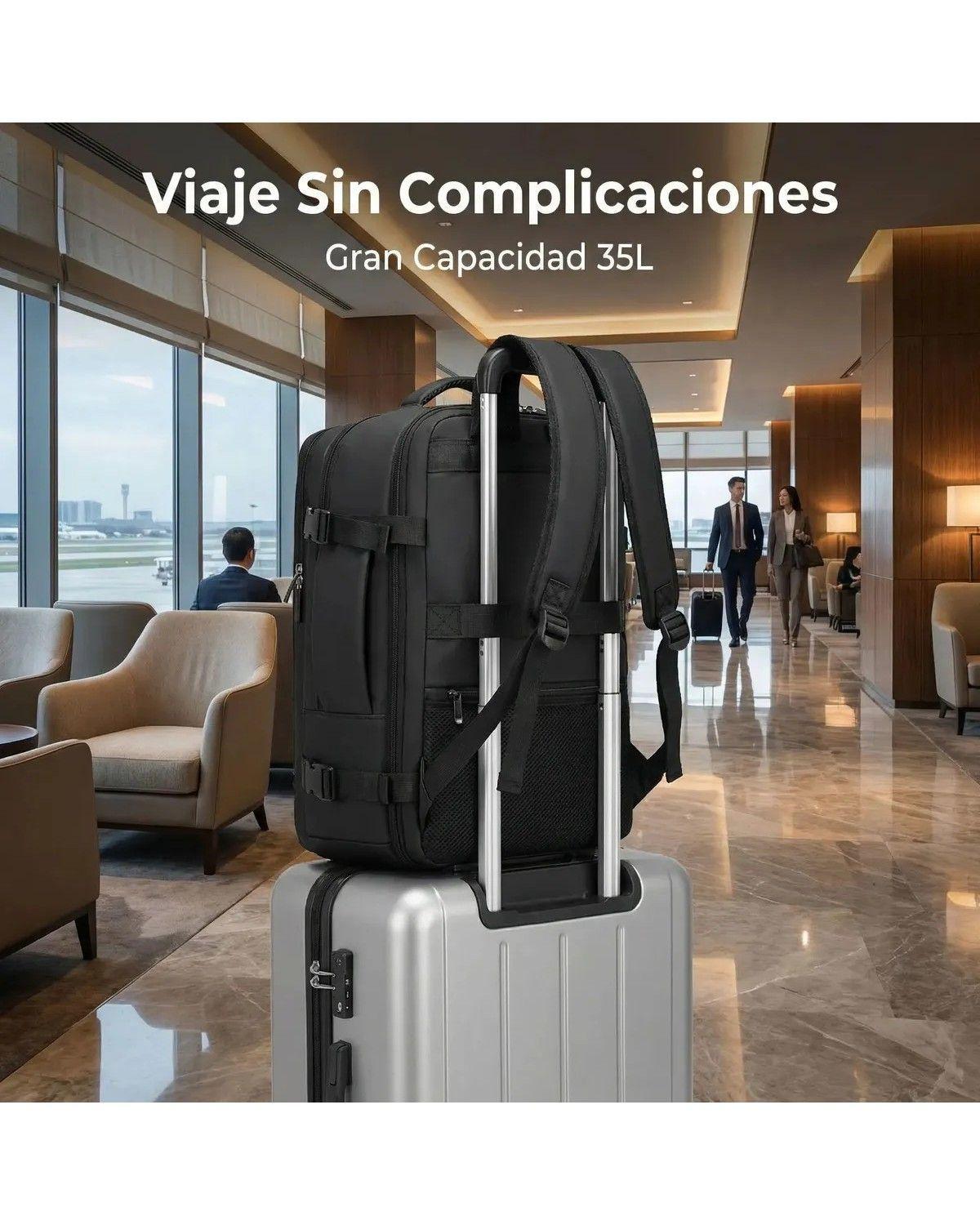 Mochila de Viaje 35 L Impermeable con Puerto USB y Compartimento para Laptop 15.6"-2