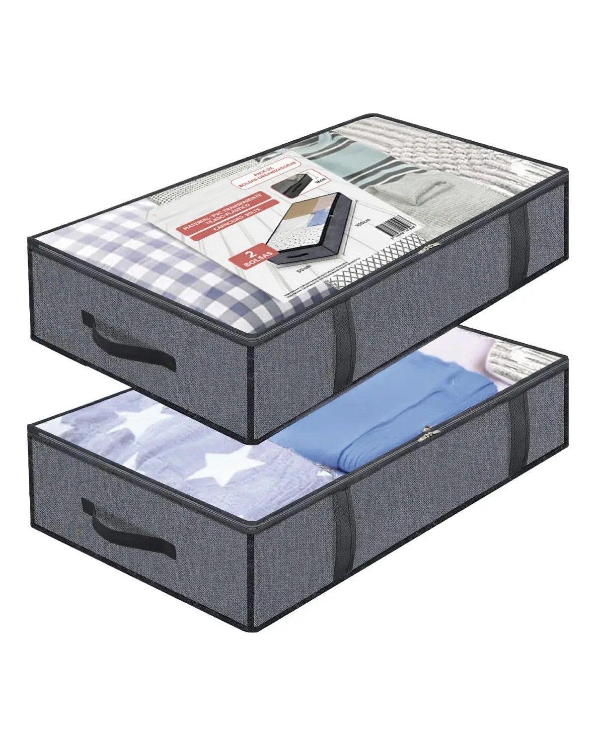 Bolsas Organizadoras Almacenamiento Bajo Cama Cajas Plasticas Contenedor 90l Set X2 Gris-0