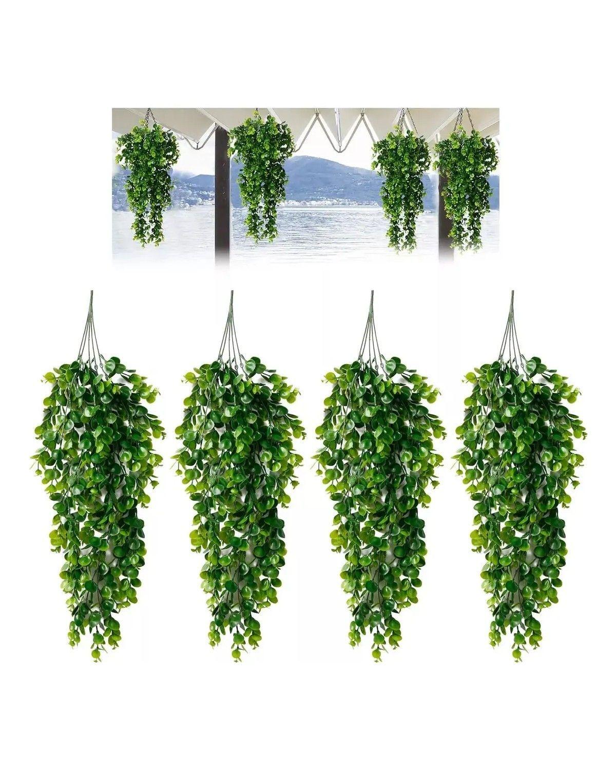 4pcs Planta Colgante Artificiales Hojas Redonda De Eucalipto-0