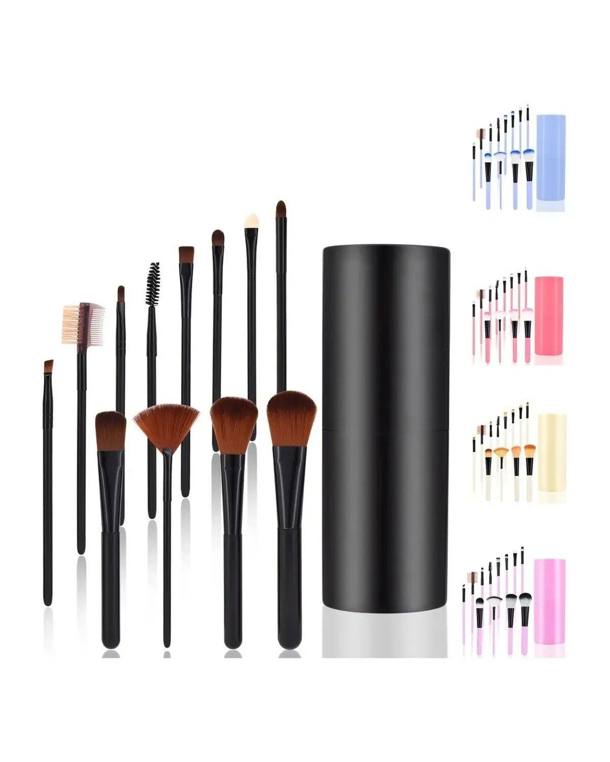 Set 12 Brochas Maquillaje Profesional Cepillos Color Negro-0