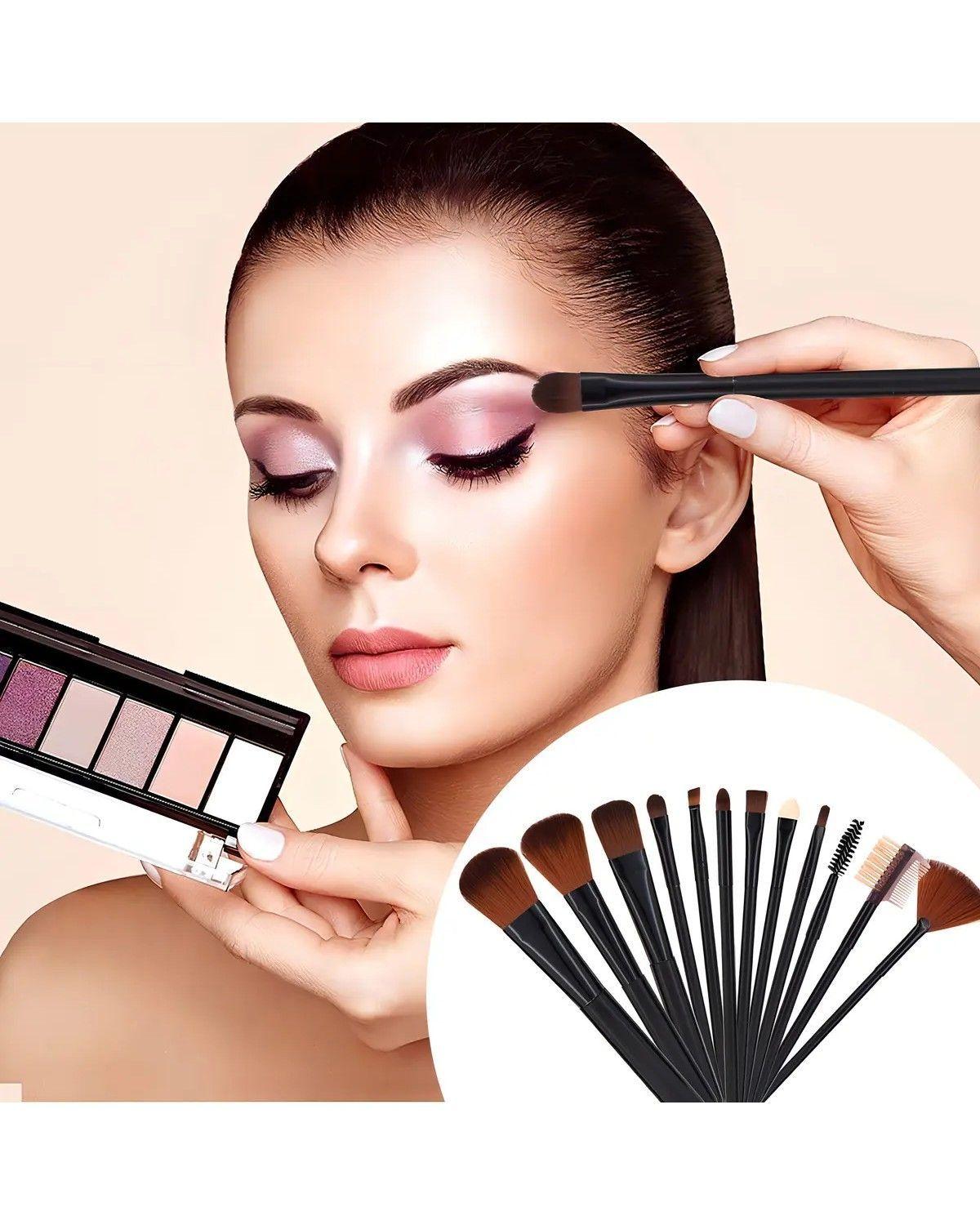 Set 12 Brochas Maquillaje Profesional Cepillos Color Negro-3