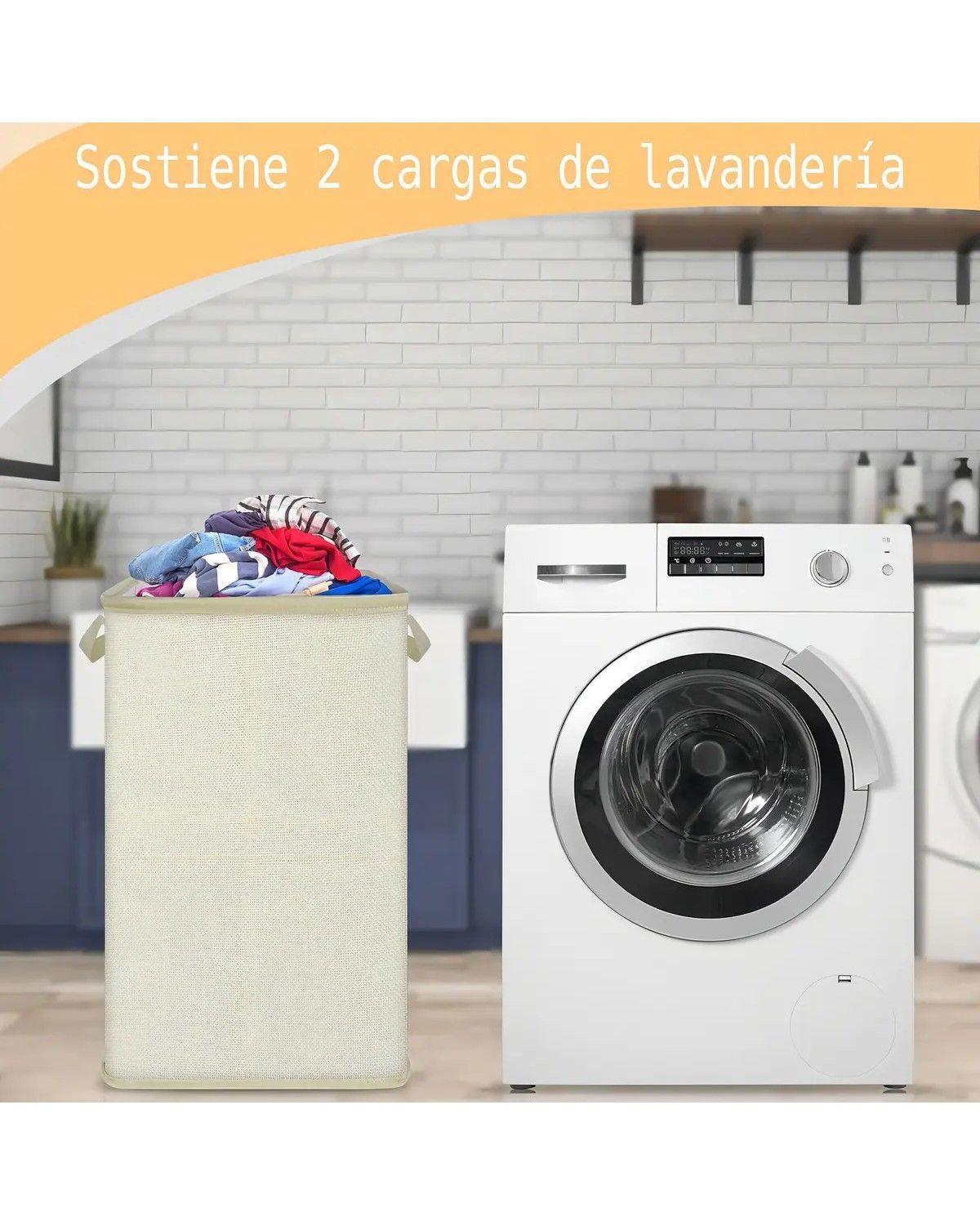 Cesto de Ropa Plegable 80 Litros Beige Asas Resistentes Diseño Cuadrado-3