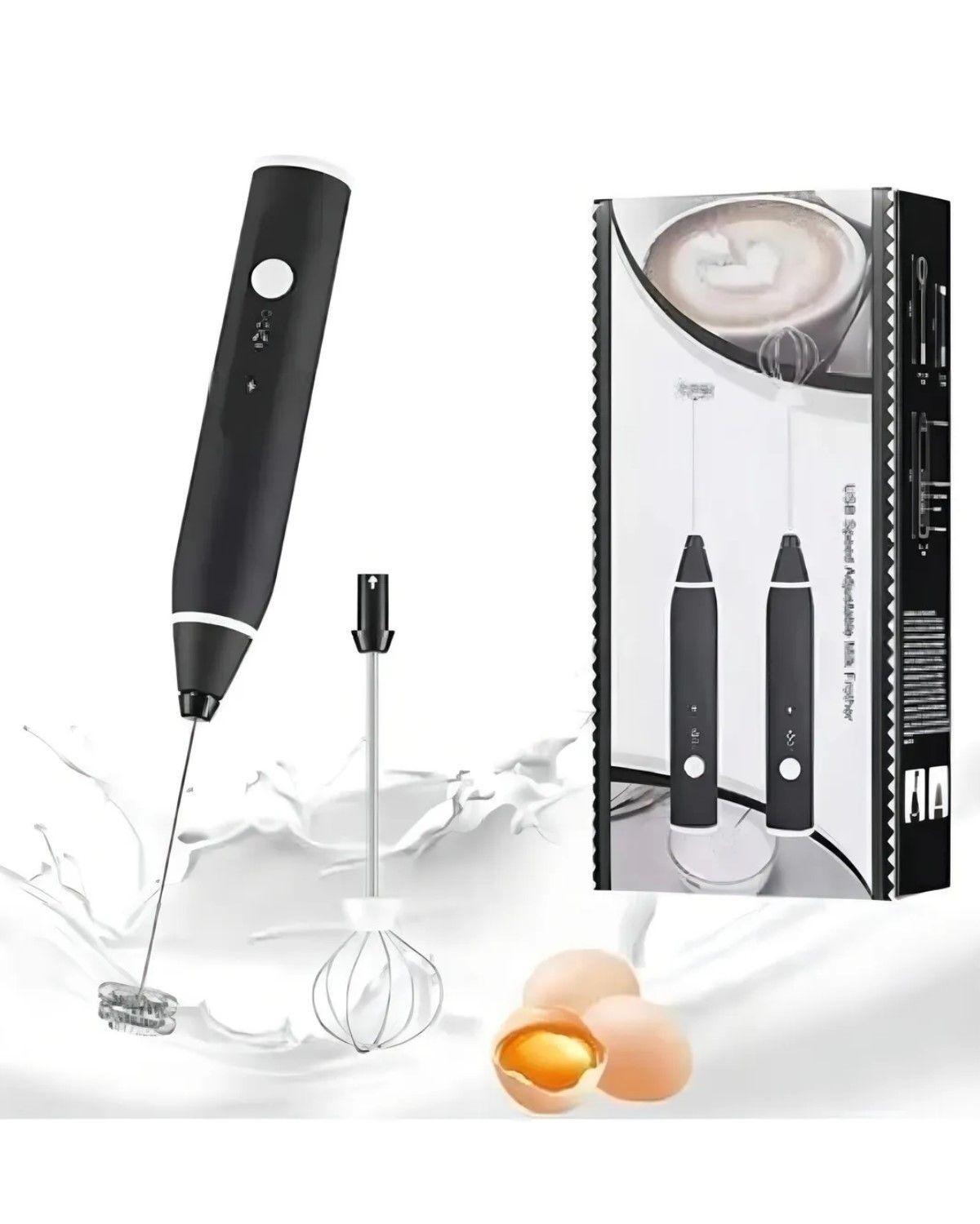 Batidor de Mano de Espuma Mini de Leche Eléctrico Espumador Recargable Negro-3