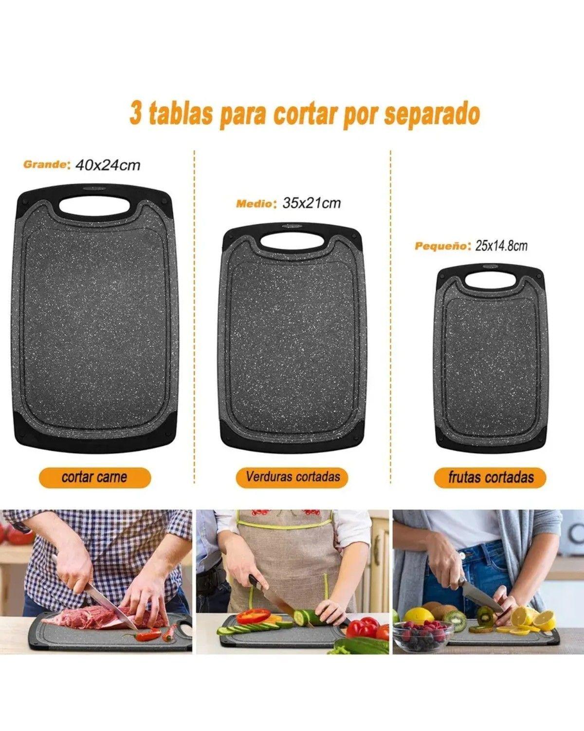 Tabla Para Cortar De Cocina 3pcs Set Negro Antideslizantes-2