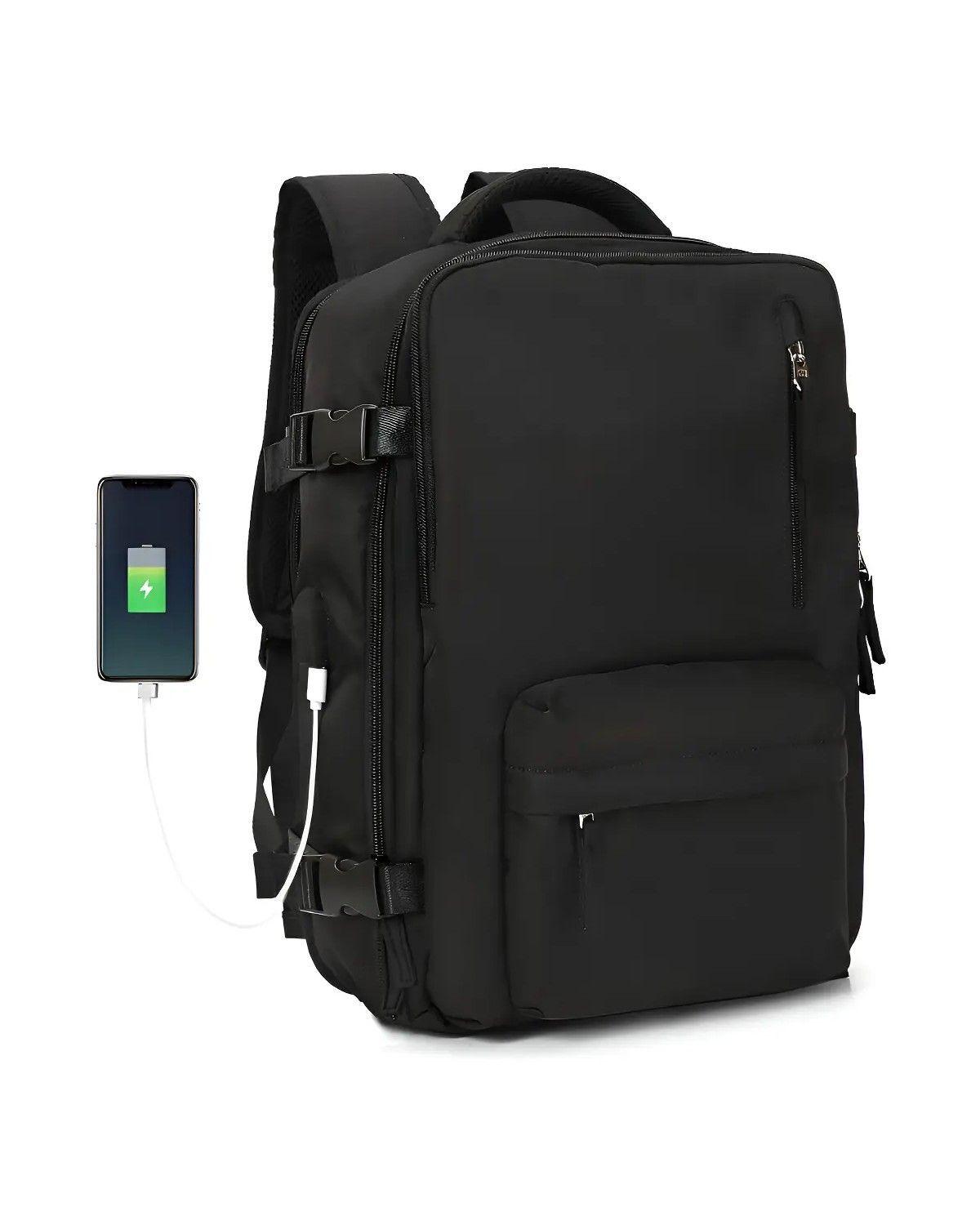 Mochila viaje Genérica Large Travel Backpack color negro diseño liso 40L-0