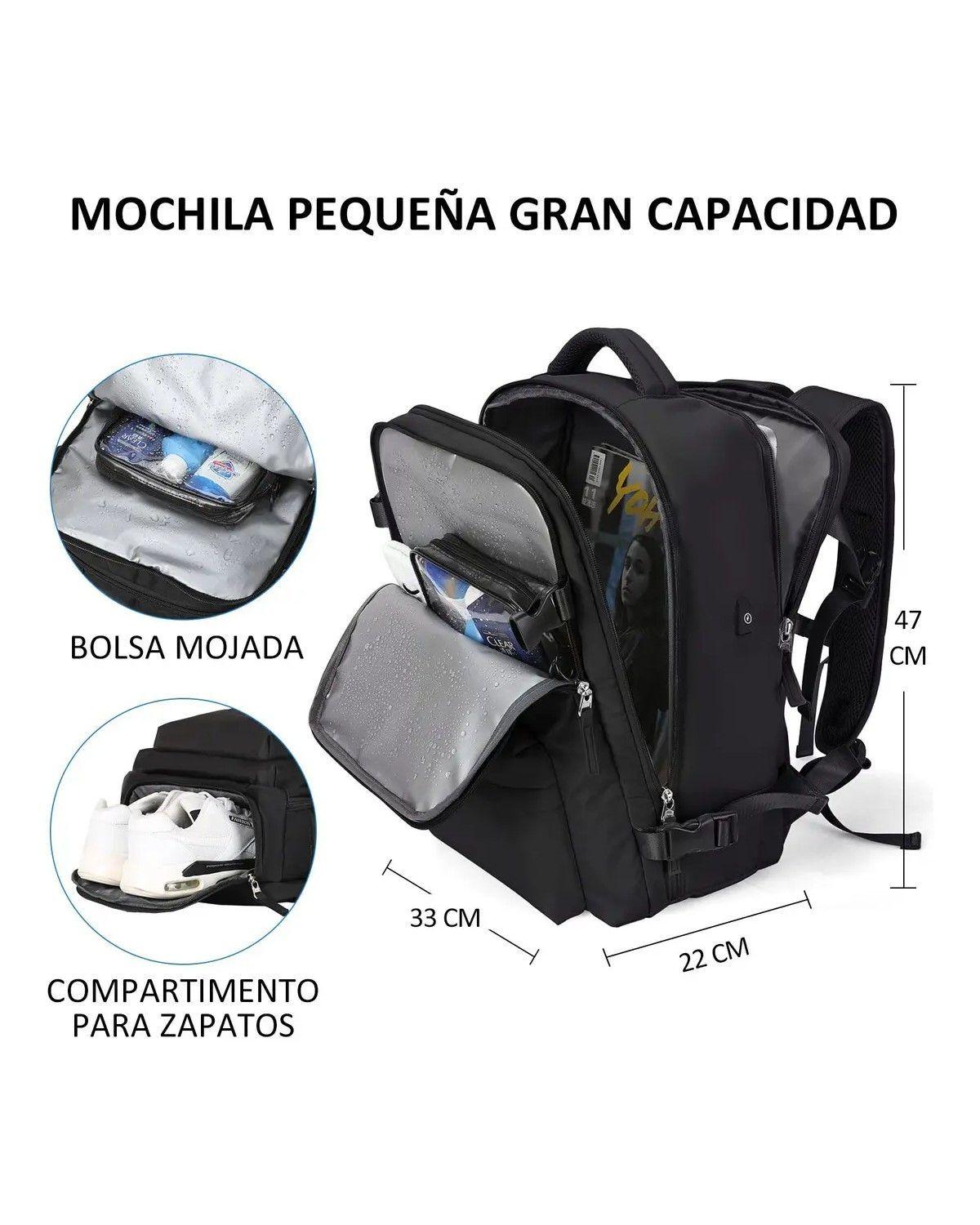 Mochila viaje Genérica Large Travel Backpack color negro diseño liso 40L-1