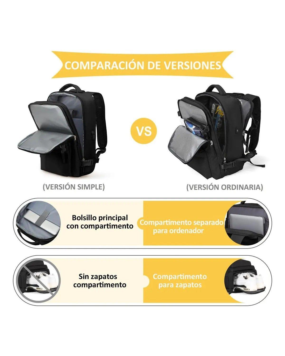 Mochila viaje Genérica Large Travel Backpack color negro diseño liso 40L-2
