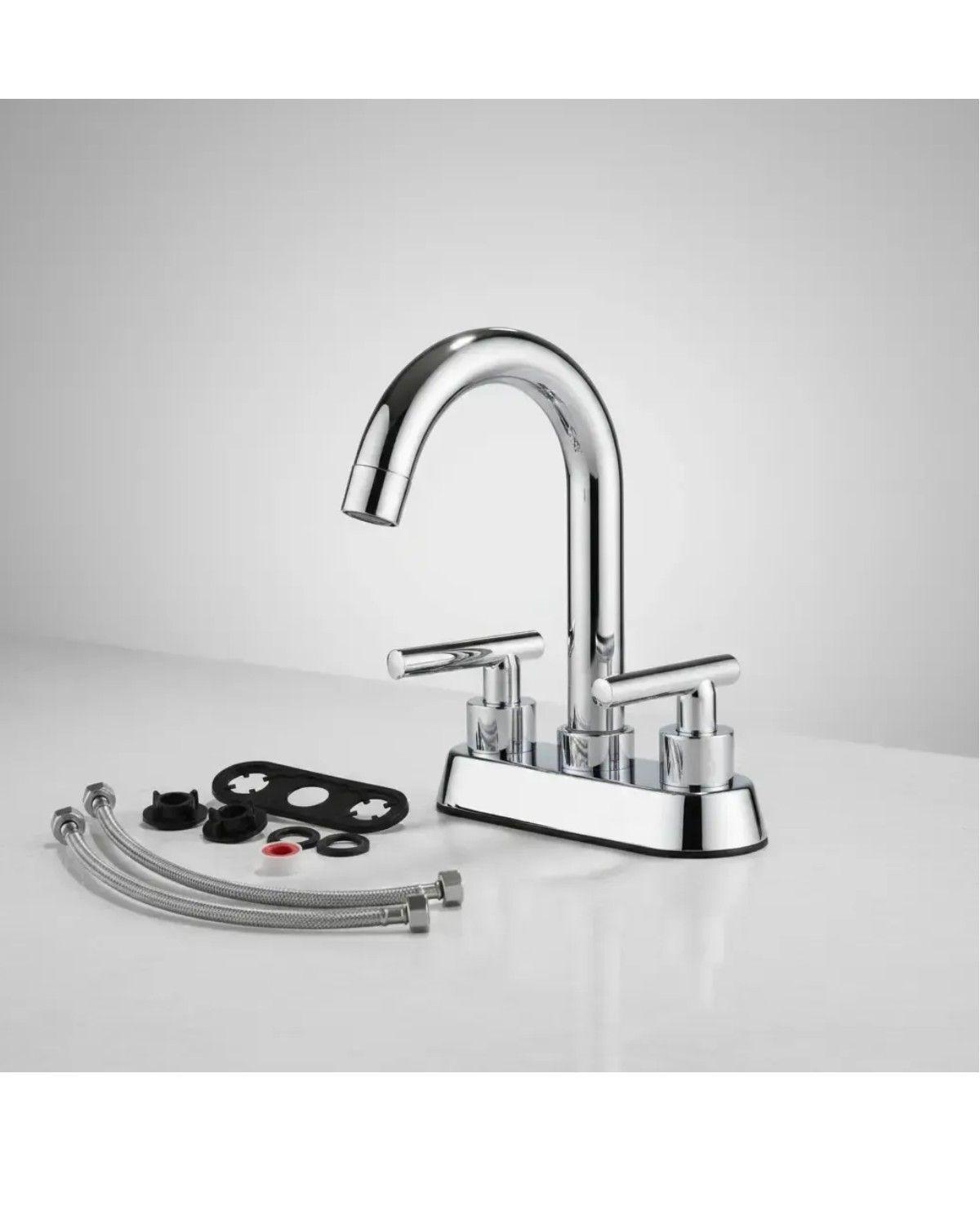 Grifería De Baño Acabado Cromo Espejo - Doble Manija, Grifo Para Lavamanos, Instalación Fácil-3