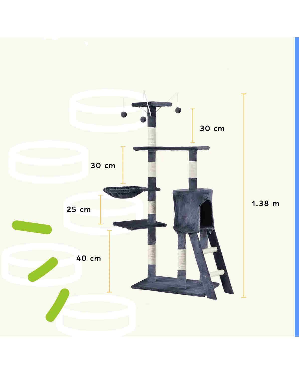 Árbol Rascador para Gatos con Cuna y Casa Azul Oscuro 138 cm 5 Niveles-2