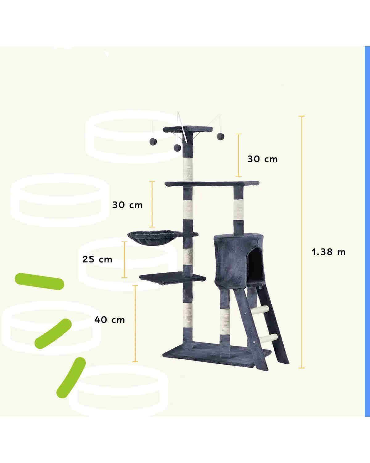 Árbol Rascador para Gatos con Cuna y Casa Azul Oscuro 138 cm 5 Niveles-2