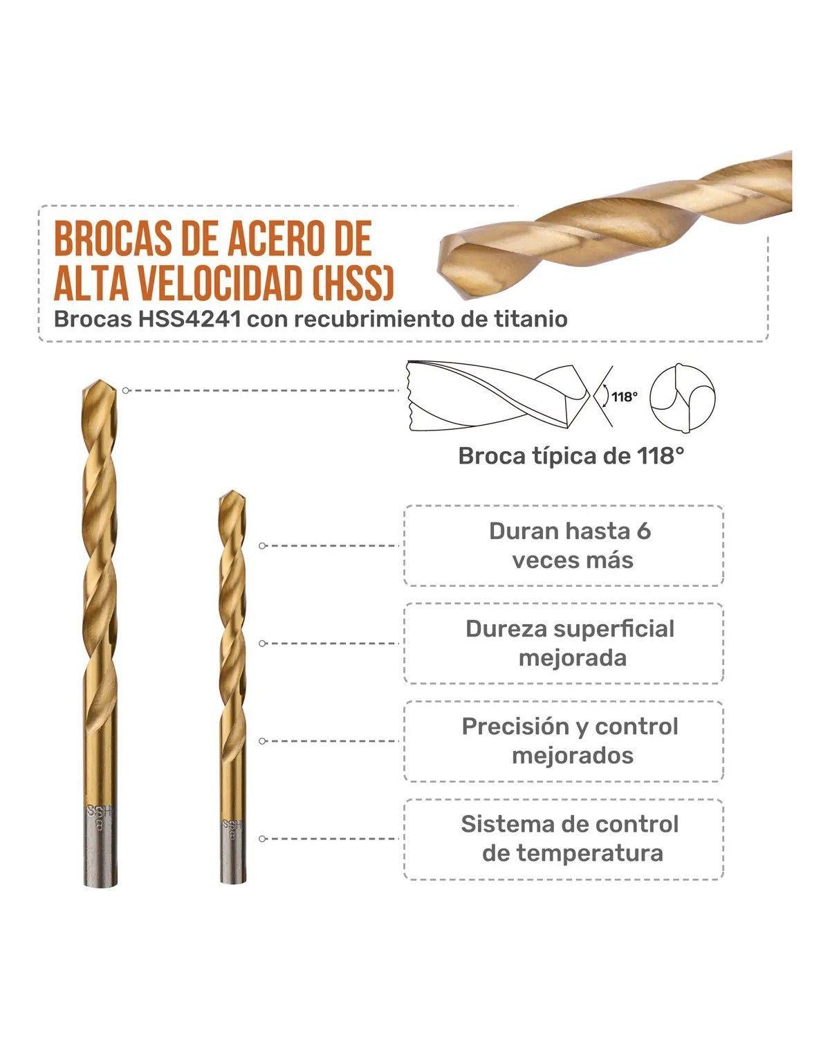 Juego de Brocas HSS 99 Piezas SAE 1/16-3/8 Metal Madera-1