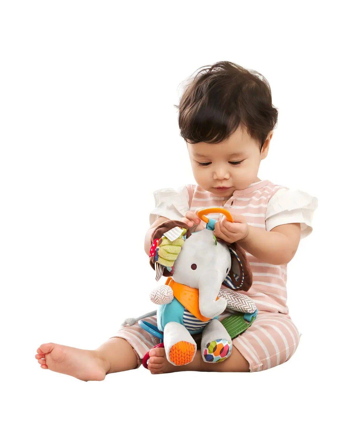 Peluche Sensorial Elefante Gris Mordedor y Sonajero Felpa 6-12 Meses-1