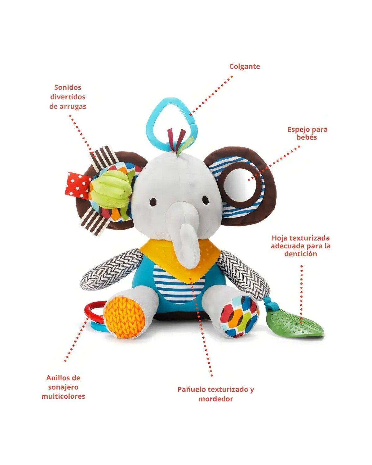 Peluche Sensorial Elefante Gris Mordedor y Sonajero Felpa 6-12 Meses-2