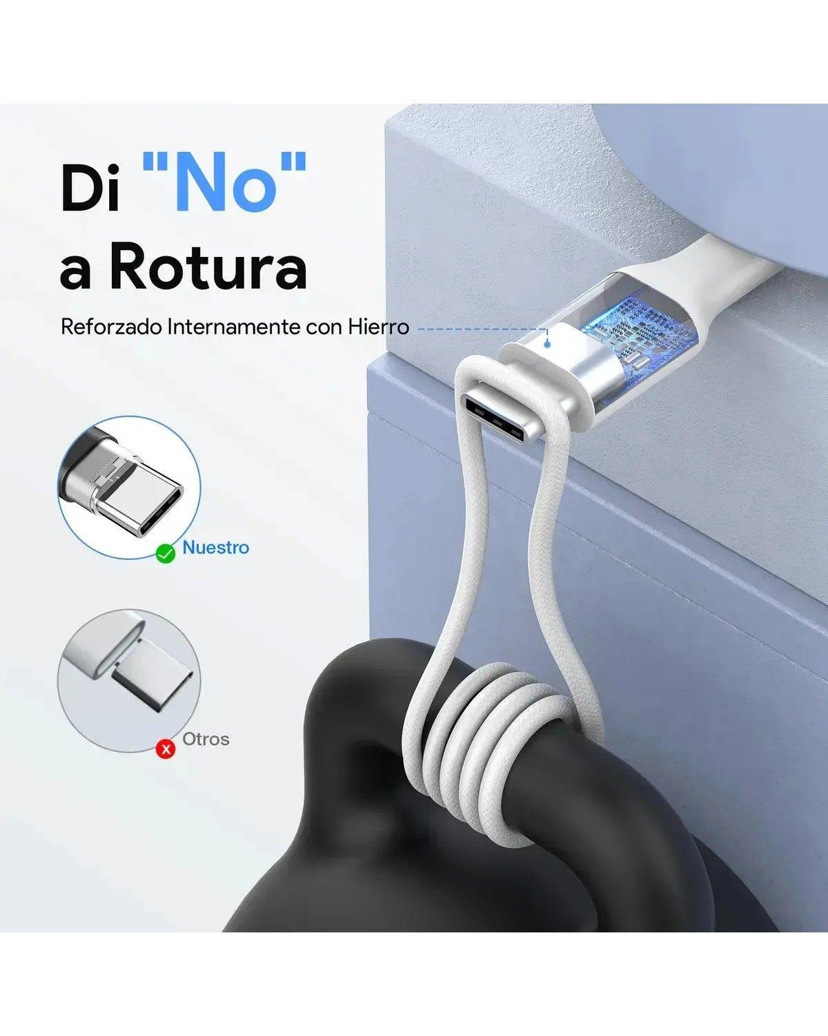 Cable Tipo C 3A 1M con Turbo Carga Rapida y Datos Transferencia Blanco-2
