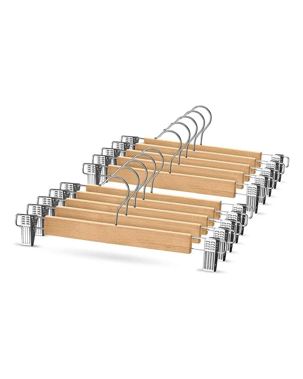10 Colgadores De Madera Metal Para Falda Pantalón Con Pinzas-2