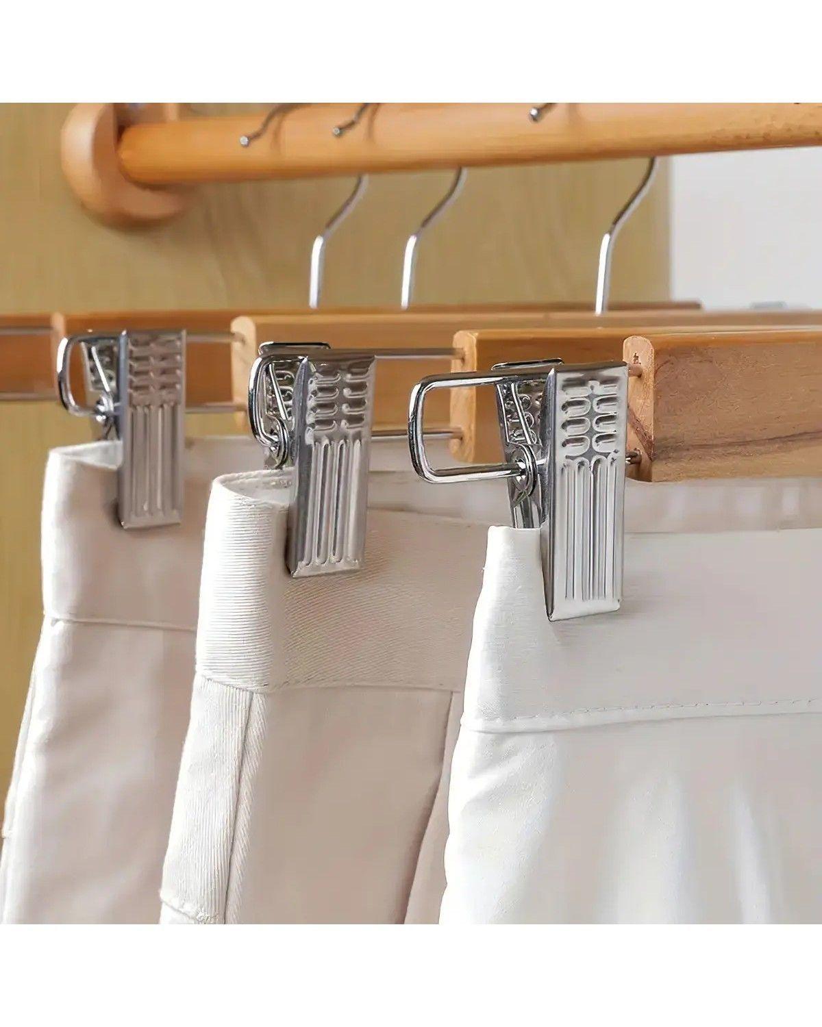10 Colgadores De Madera Metal Para Falda Pantalón Con Pinzas-3