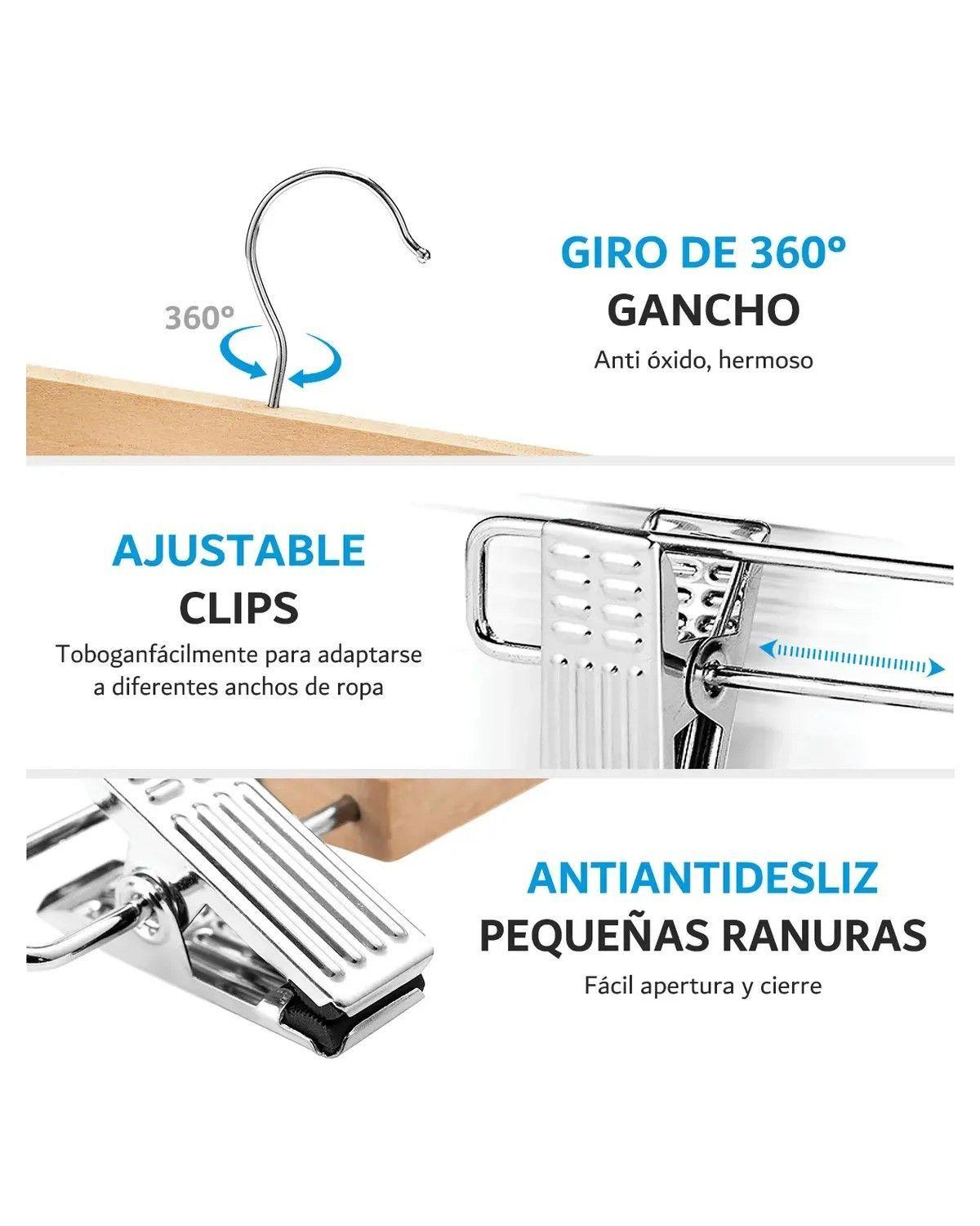 10 Colgadores De Madera Metal Para Falda Pantalón Con Pinzas-4